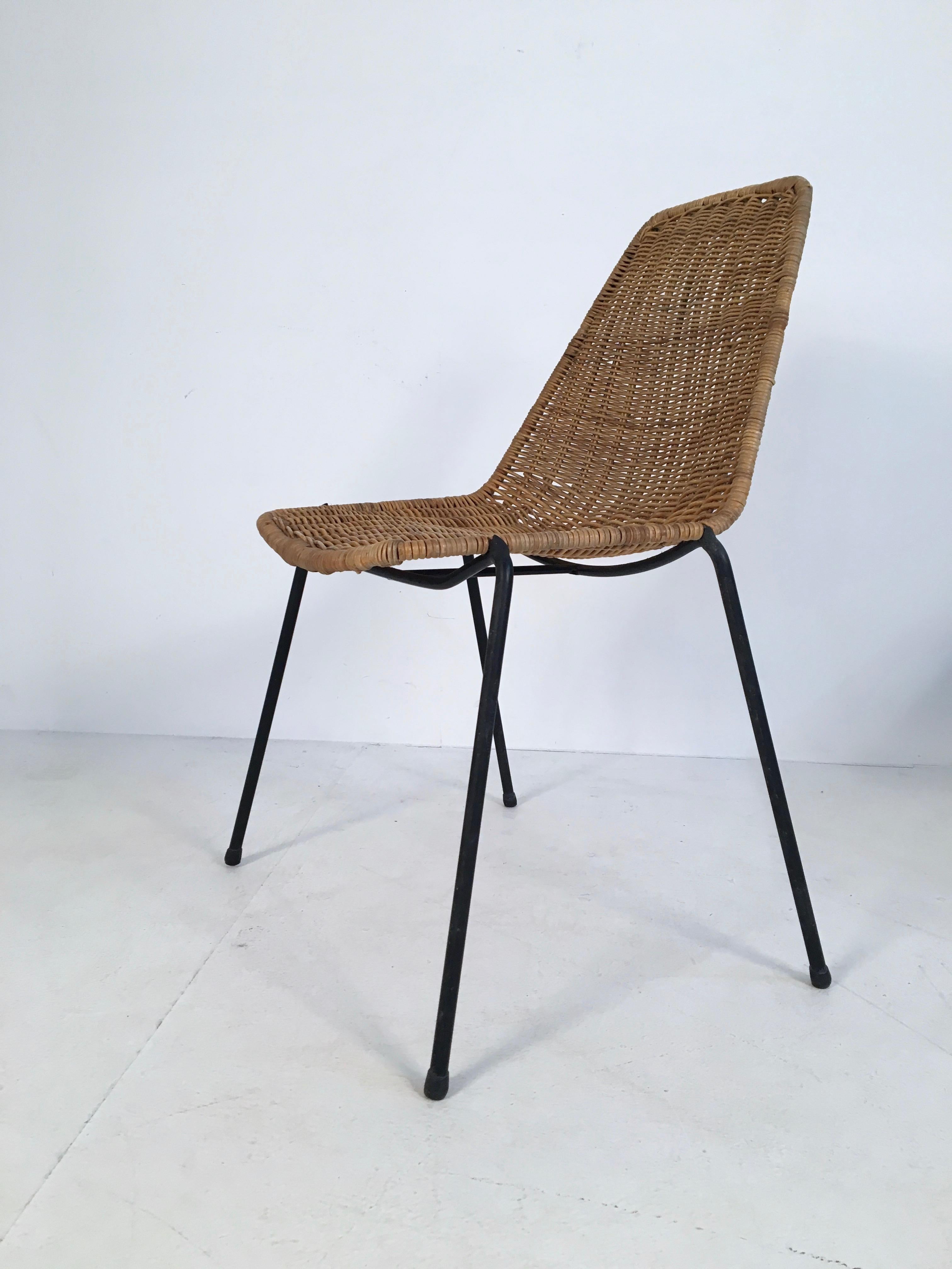 Woven 2 Midcentury Wicker Chairs by Campo & Graffi for Home Torino, Italy, circa 1950 For Sale