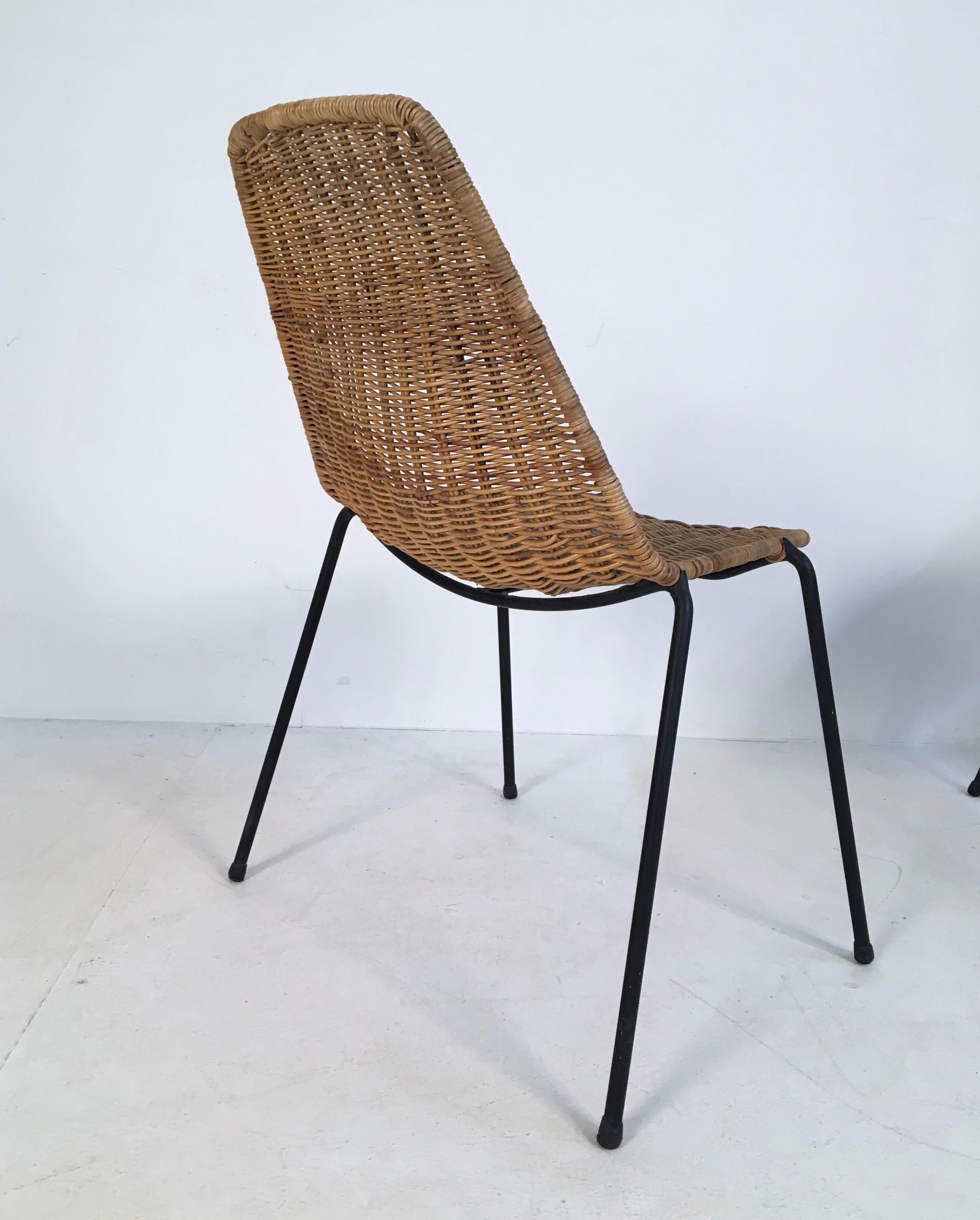 Mid-20th Century 2 Midcentury Wicker Chairs by Campo & Graffi for Home Torino, Italy, circa 1950 For Sale