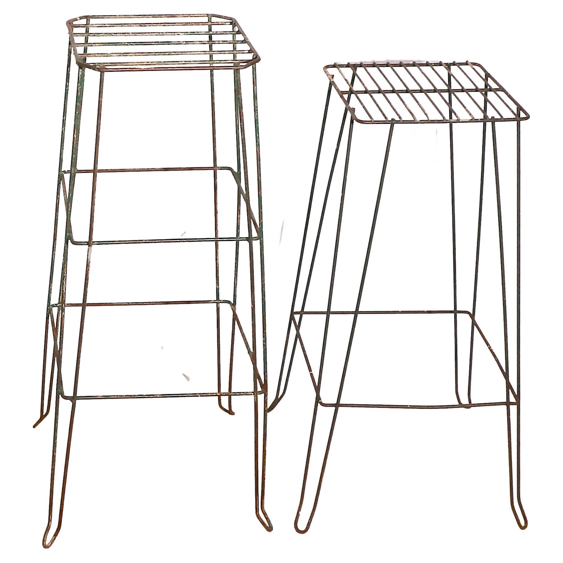 2 Mid-Century Wire, Wrought Iron Plant Stands Offered Individually For Sale