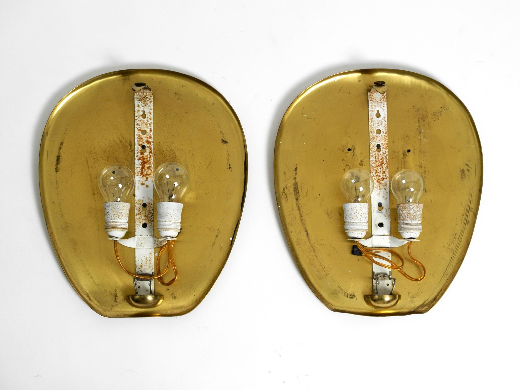 2 Mid Century XXL Brass Glass Wall Lamps by Wilhelm Wagenfeld, Peill & Putzler 2