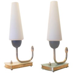 2 Midcentury Brass and Glass Shaped Night Table Bedside Wall Sconces