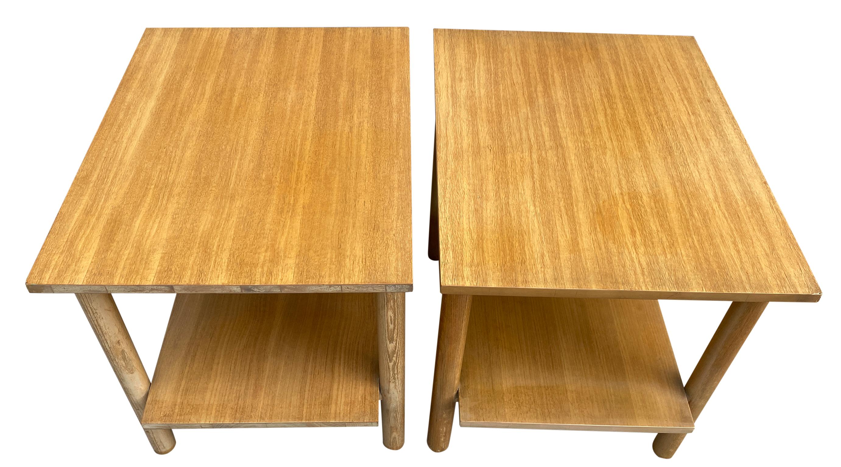 American '2' Mid-Century Modern Simple White oak End Side Bedside Tables Nightstands
