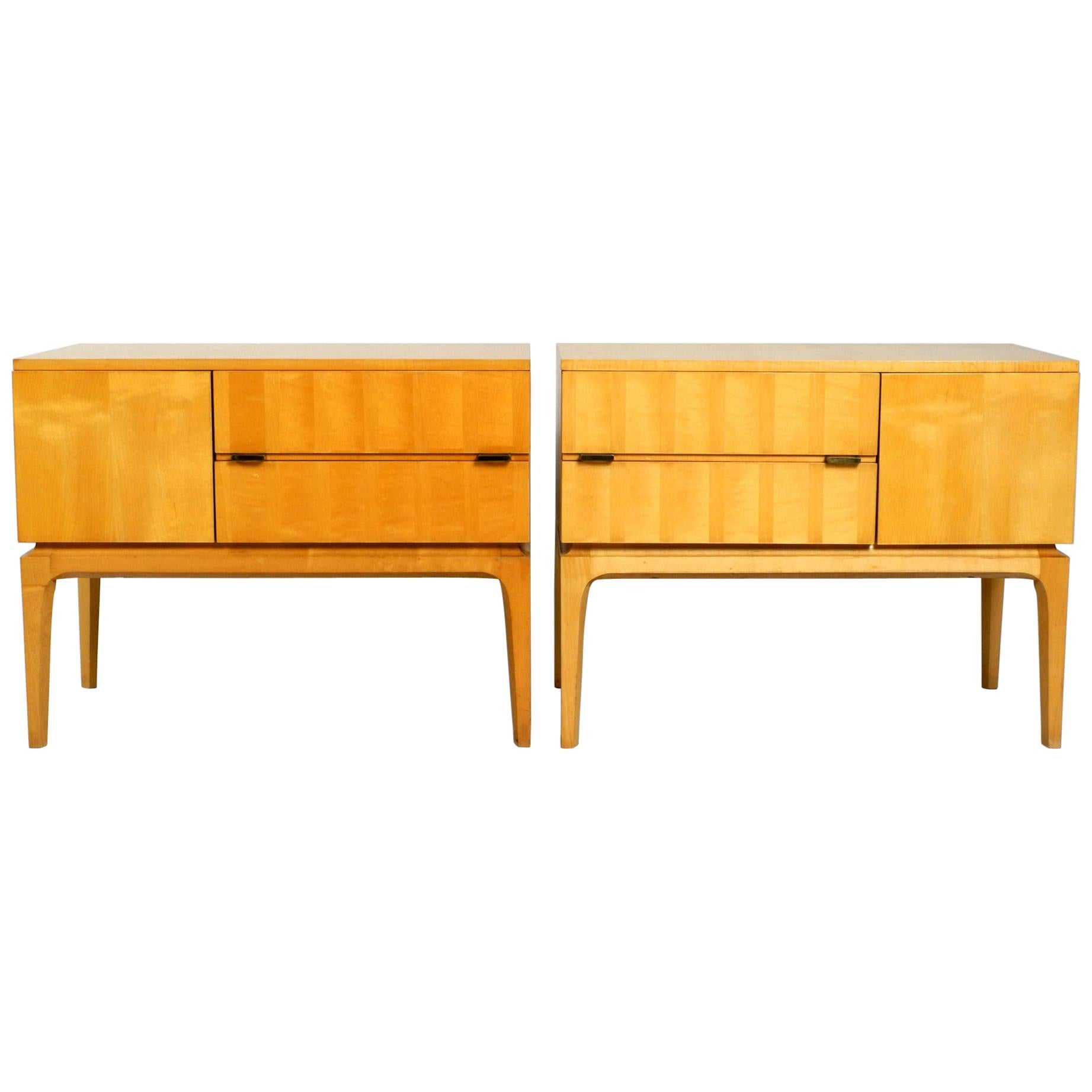2 Midcentury Nightstands Made of Maple Wood with Clear Varnish Unused Condition