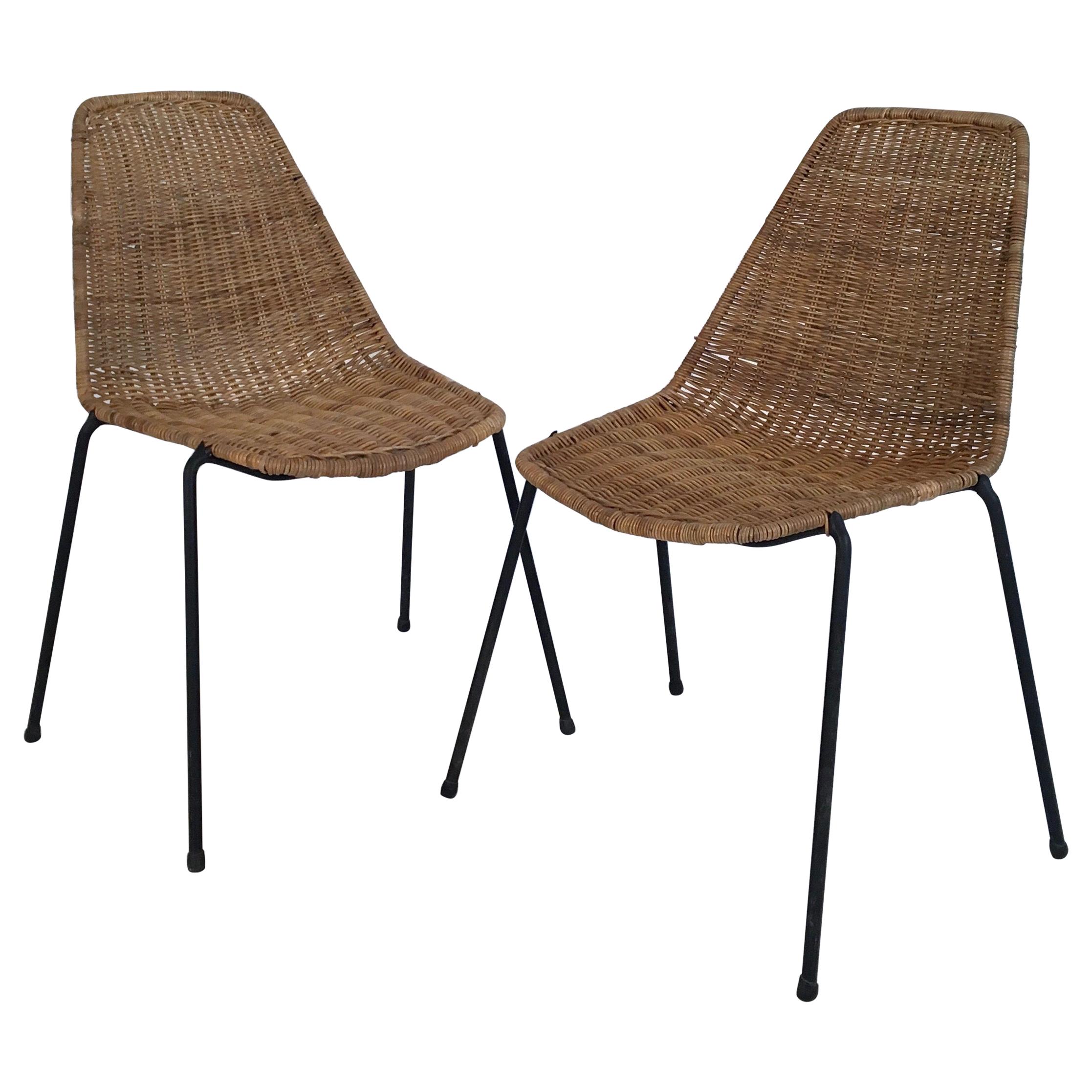 2 Midcentury Wicker Chairs by Campo & Graffi for Home Torino, Italy, circa 1950 For Sale