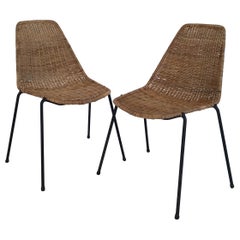 2 Midcentury Wicker Chairs by Campo & Graffi for Home Torino, Italy, circa 1950