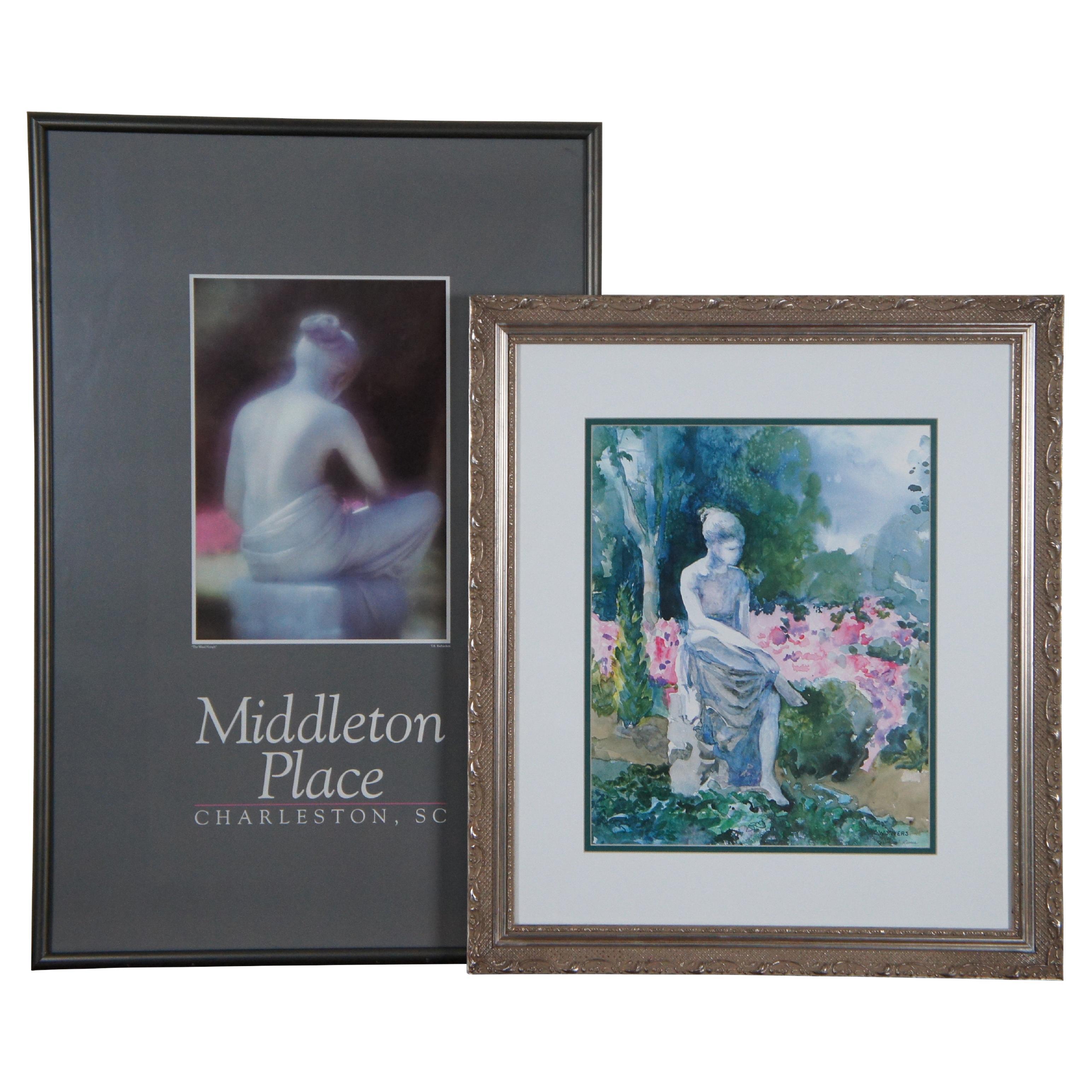 2 Middleton Place Wood Nymph Statue Framed Lithograph & Poster Print For Sale