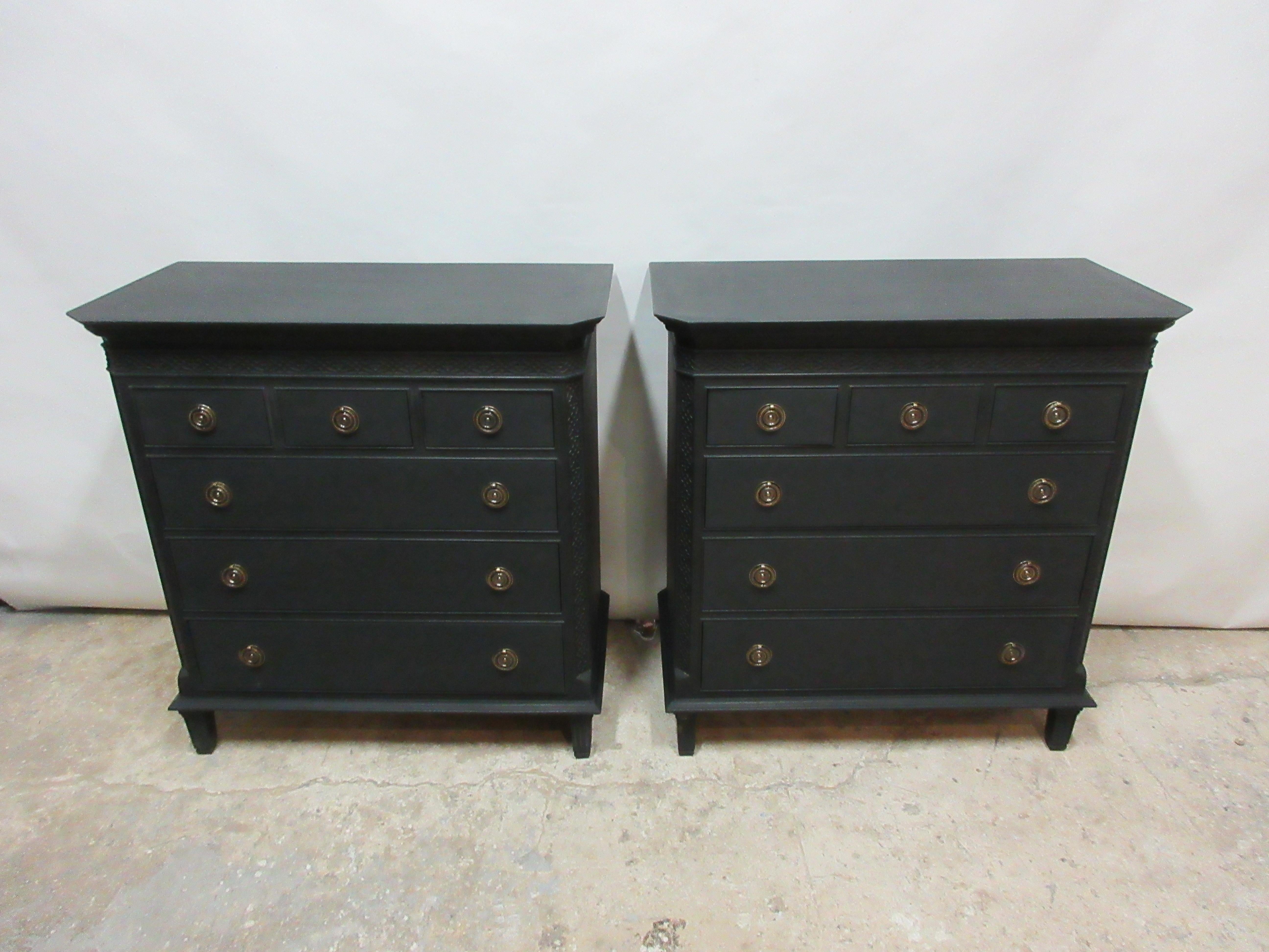 Set of 2 Midnight Black Gustavian Style Chest, they have been restored and repainted with Milk Paints 