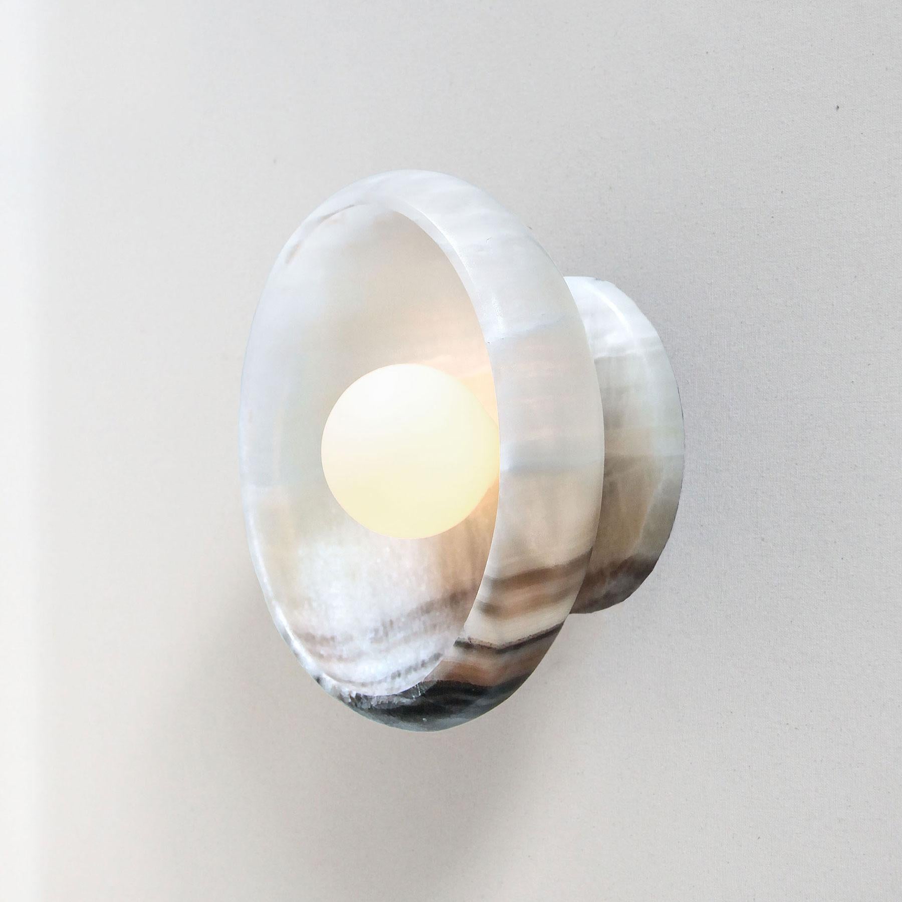 Mid-Century Modern (2) Milk Onyx Sconces, (2) Black + White Onyx Sconces, Piedra Collection