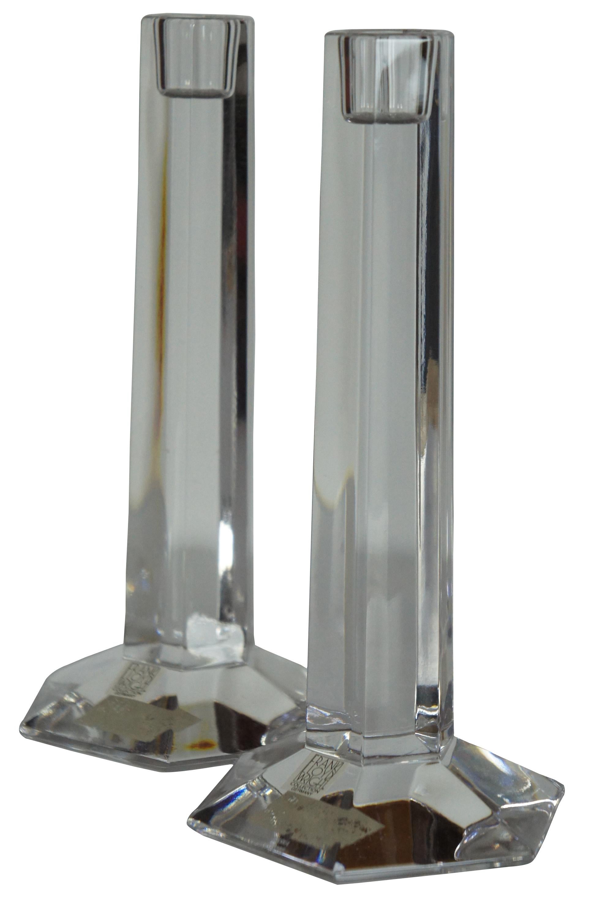 Vintage Miller Rogaska Frank Lloyd wright Collection lead crystal geometric candlestick pair. item 7500-2113. Measure: 9