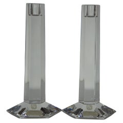 2 Miller Rogaska Frank Lloyd Wright Crystal Hexagon Candlesticks Modern Pair