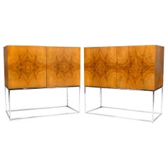 2 Milo Baughman Buffet Cabinets for Thayer Coggin in Olive Burl Wood, 1960s