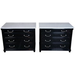 2 Modern Black Marble Top Bedside Chests 4 Drawer Commode Nightstands Dressers