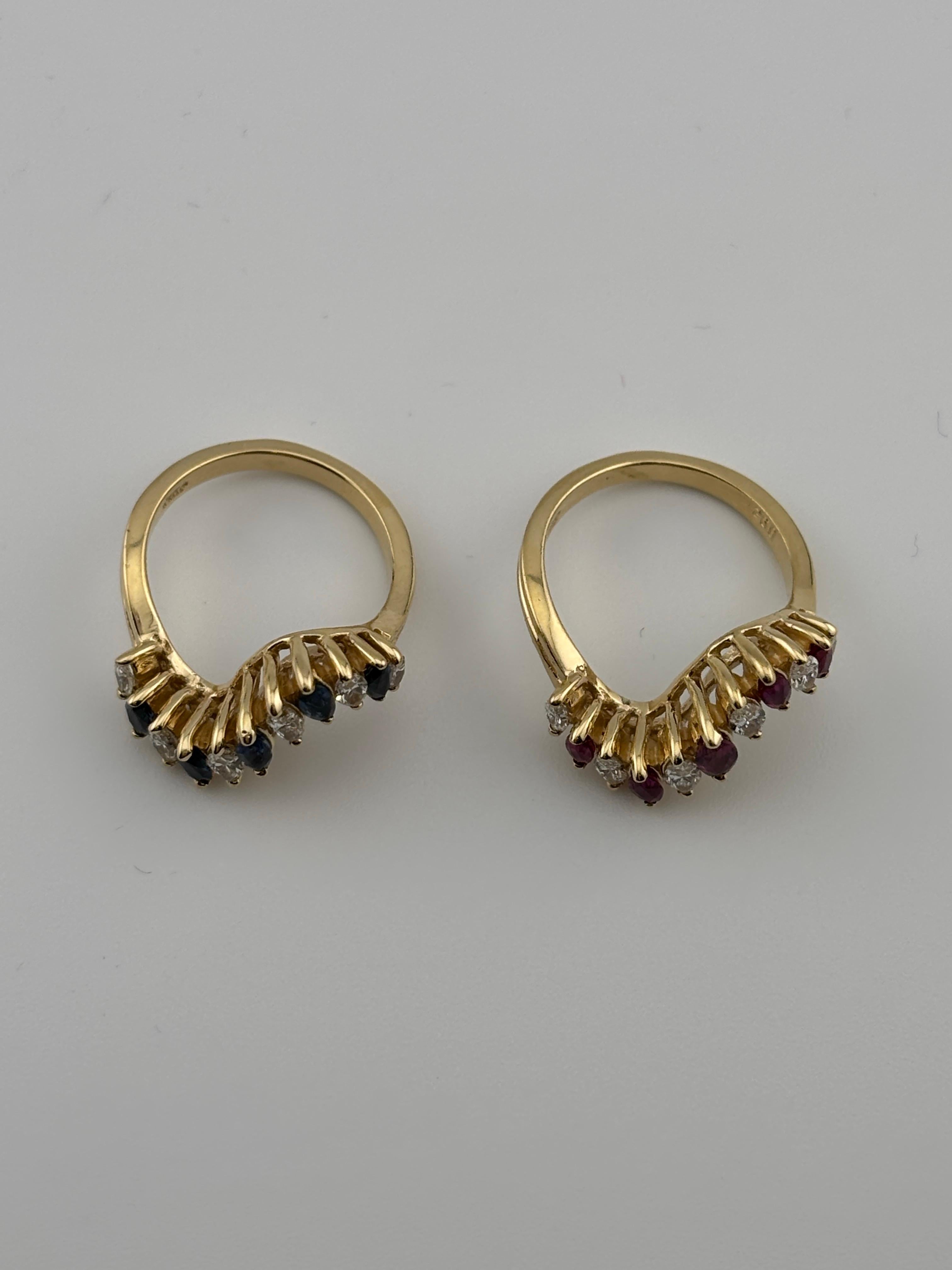 2 Modern Stacking Rings/Bands/Sapphire & Diamond Band/Ruby & Diamond Band/14KYG For Sale 7