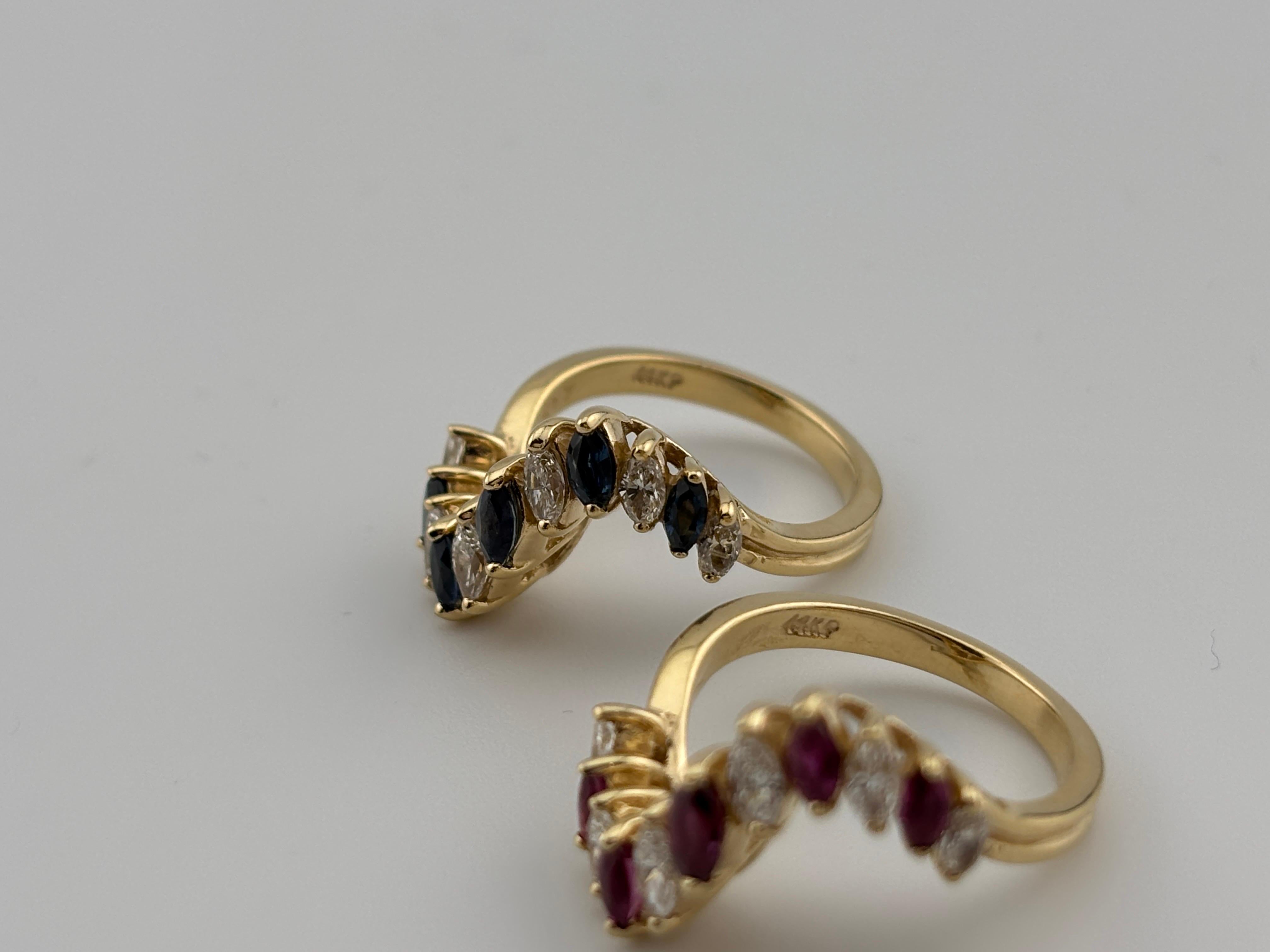 2 Modern Stacking Rings/Bands/Sapphire & Diamond Band/Ruby & Diamond Band/14KYG For Sale 8