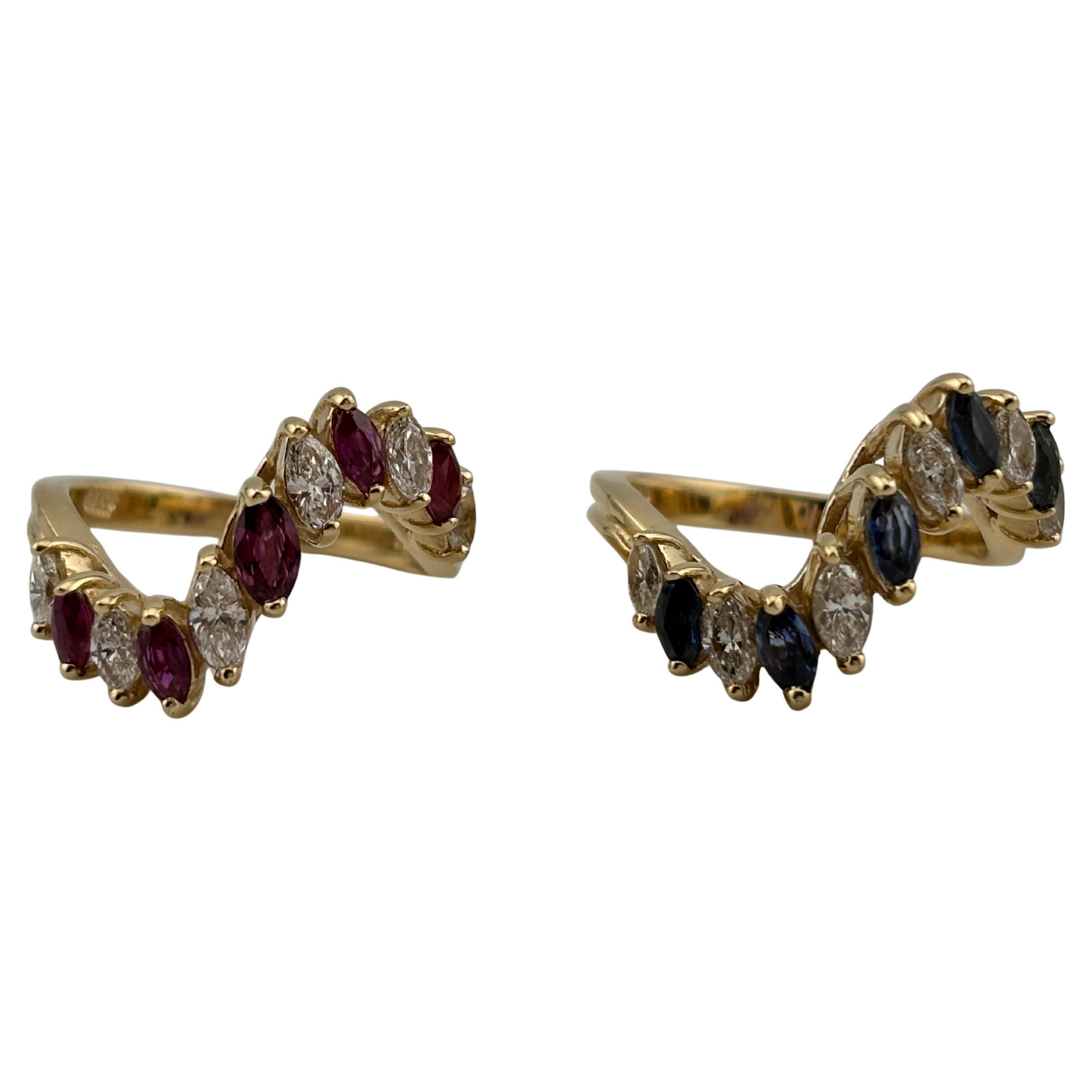 2 Modern Stacking Rings/Bands/Sapphire & Diamond Band/Ruby & Diamond Band/14KYG For Sale 11