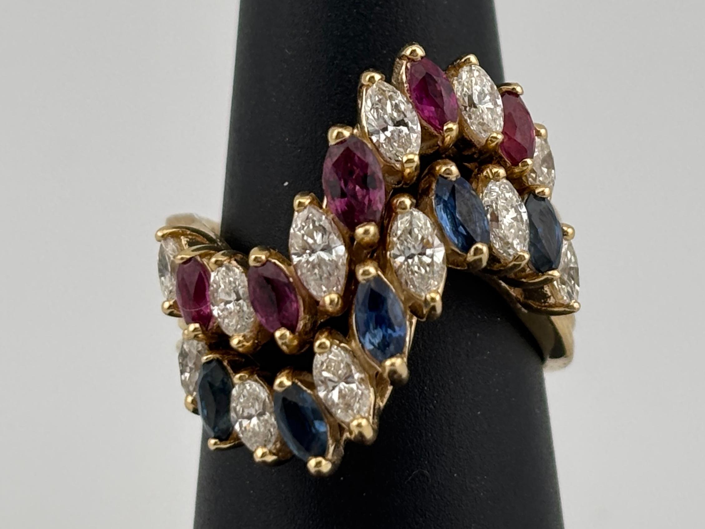 These stackable rings, one featuring a sapphire and diamond, and the other featuring a ruby and diamond, offer a contemporary yet timeless aesthetic that can be worn together for a bold, layered look or separately for a more minimalist approach.
The