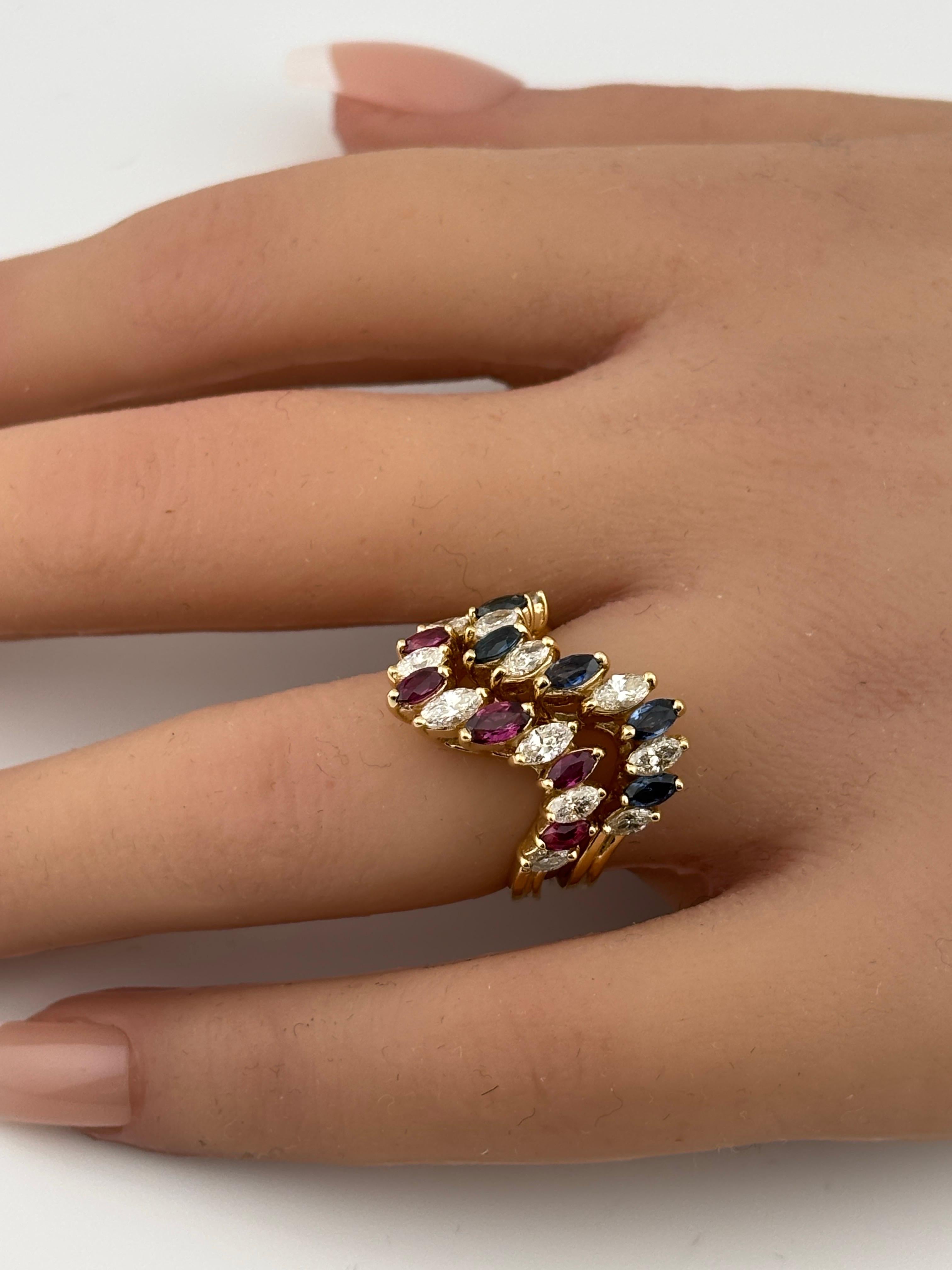 Marquise Cut 2 Modern Stacking Rings/Bands/Sapphire & Diamond Band/Ruby & Diamond Band/14KYG For Sale