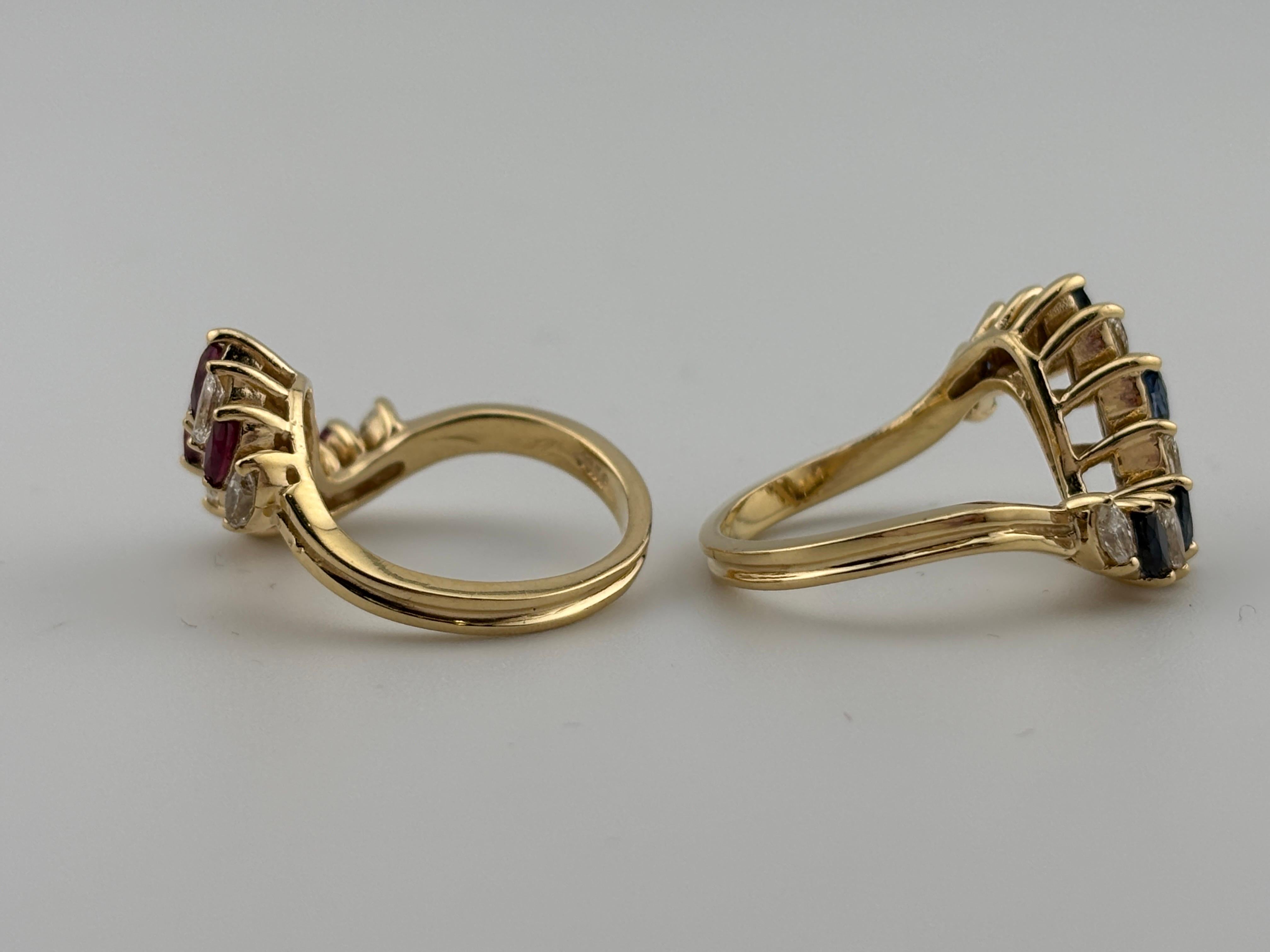 2 Modern Stacking Rings/Bands/Sapphire & Diamond Band/Ruby & Diamond Band/14KYG In Good Condition For Sale In Bernardsville, NJ