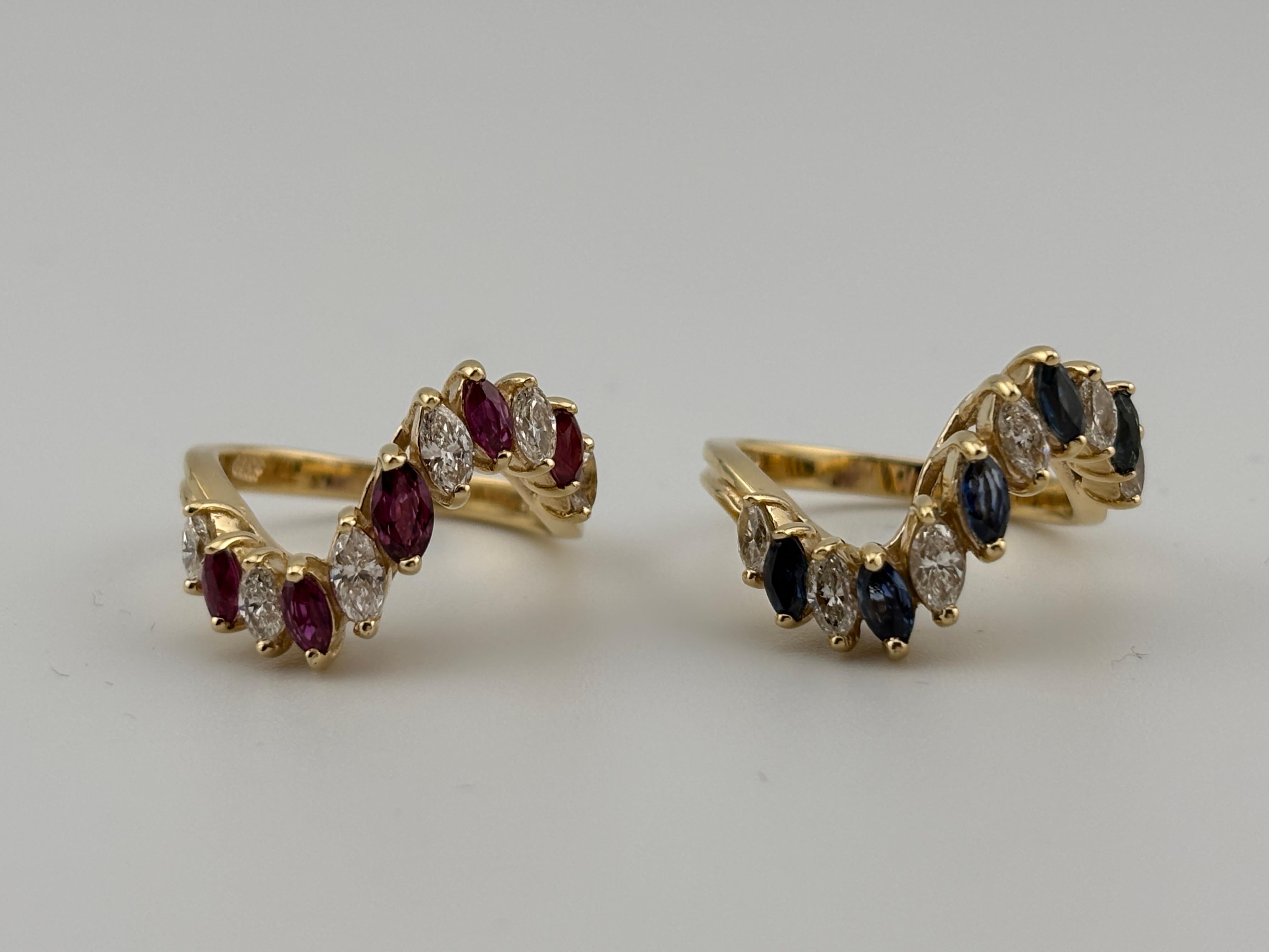 Women's or Men's 2 Modern Stacking Rings/Bands/Sapphire & Diamond Band/Ruby & Diamond Band/14KYG For Sale