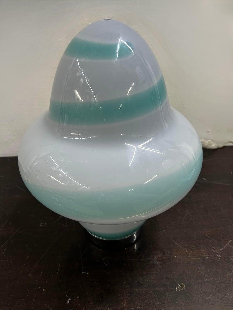 2 Moderne Murano-Tischlampen in Weiß und Aqua von Sottsass für Venini, signiert ca.1994 im Angebot 2