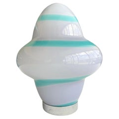 2 Moderne Murano-Tischlampen in Weiß und Aqua von Sottsass für Venini, signiert ca.1994
