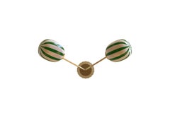 2 Module Green and White Bullseye Chandelier with Blown Glass and Brass