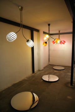 2 Module Ombre Orange Candy Chandelier with Hand-blown Glass and Brass