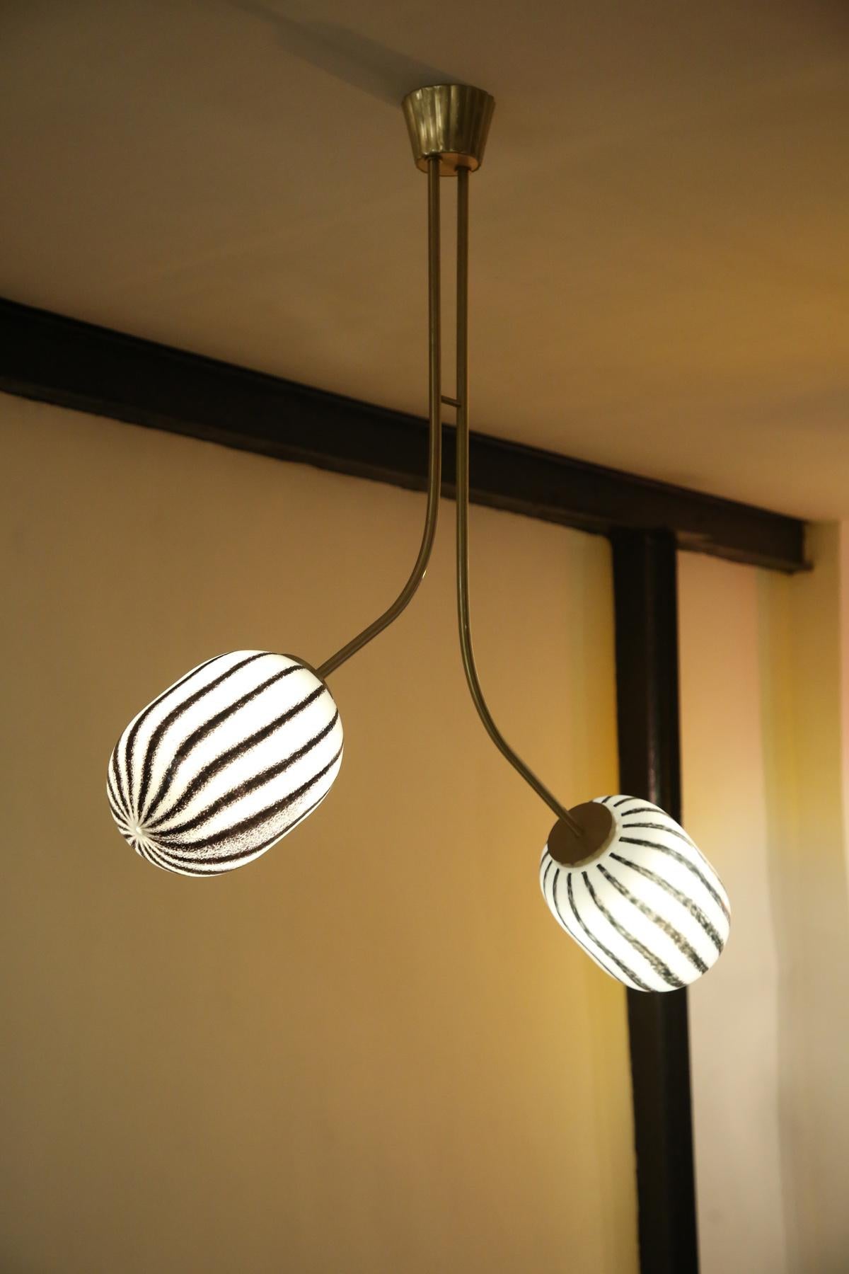 Moderno Lampadario a 2 moduli Ombre Orange Candy con vetro soffiato a mano e ottone in vendita