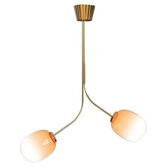 2 Module Ombre Orange Candy Chandelier with Hand-blown Glass and Brass