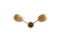 2 Module Yellow and White Bullseye Chandelier with Blown Glass and Brass