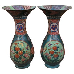 2 Monumenal Kaji Tsunekichi Used Japanese Cloisonne Vases Mantel Urn Pair