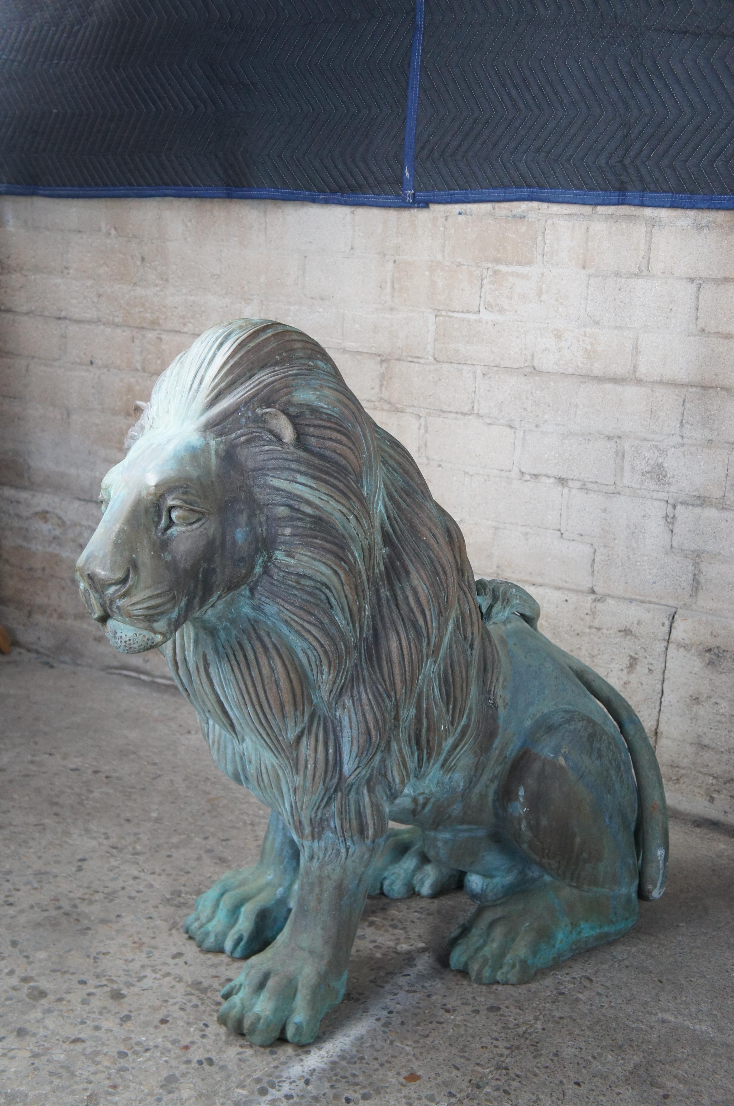2 Monumental Cast Bronze Verdigris Outdoor Lion Statues Entry Guardians Pair 44