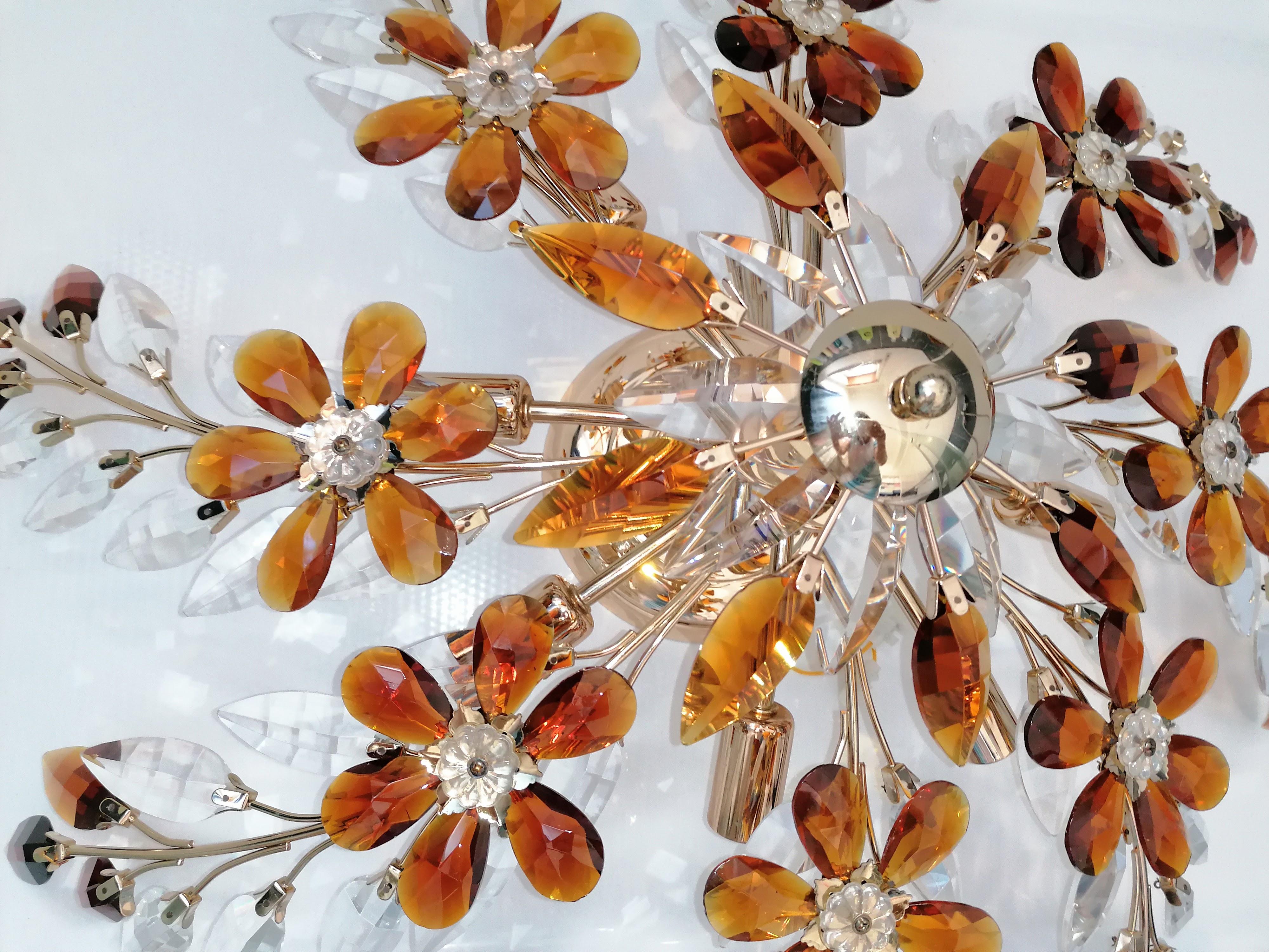 2 Monumental Maison Baguès avec fleurs en cristal clair ambré en vente 2