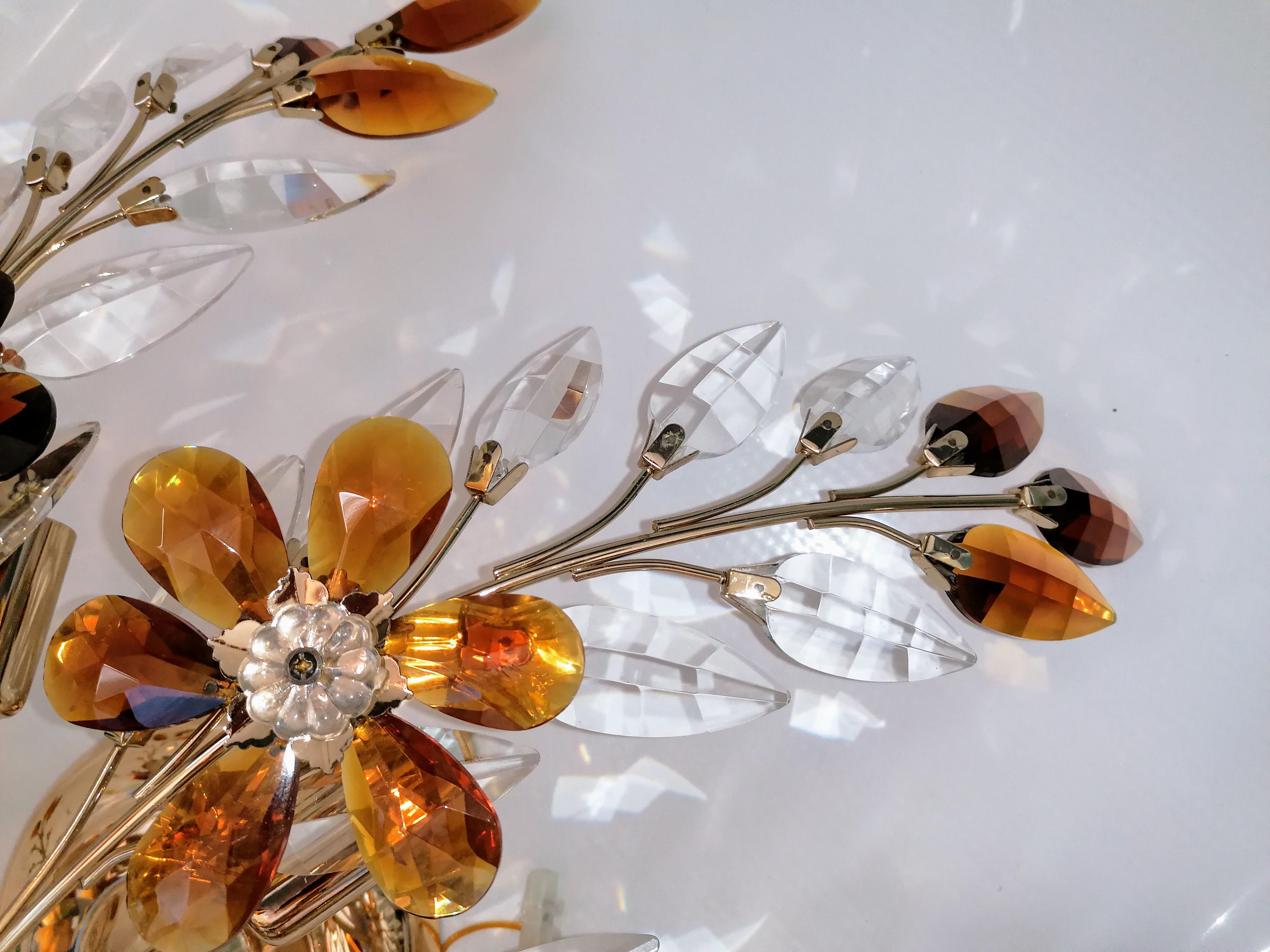 2 Monumental Maison Baguès avec fleurs en cristal clair ambré en vente 4