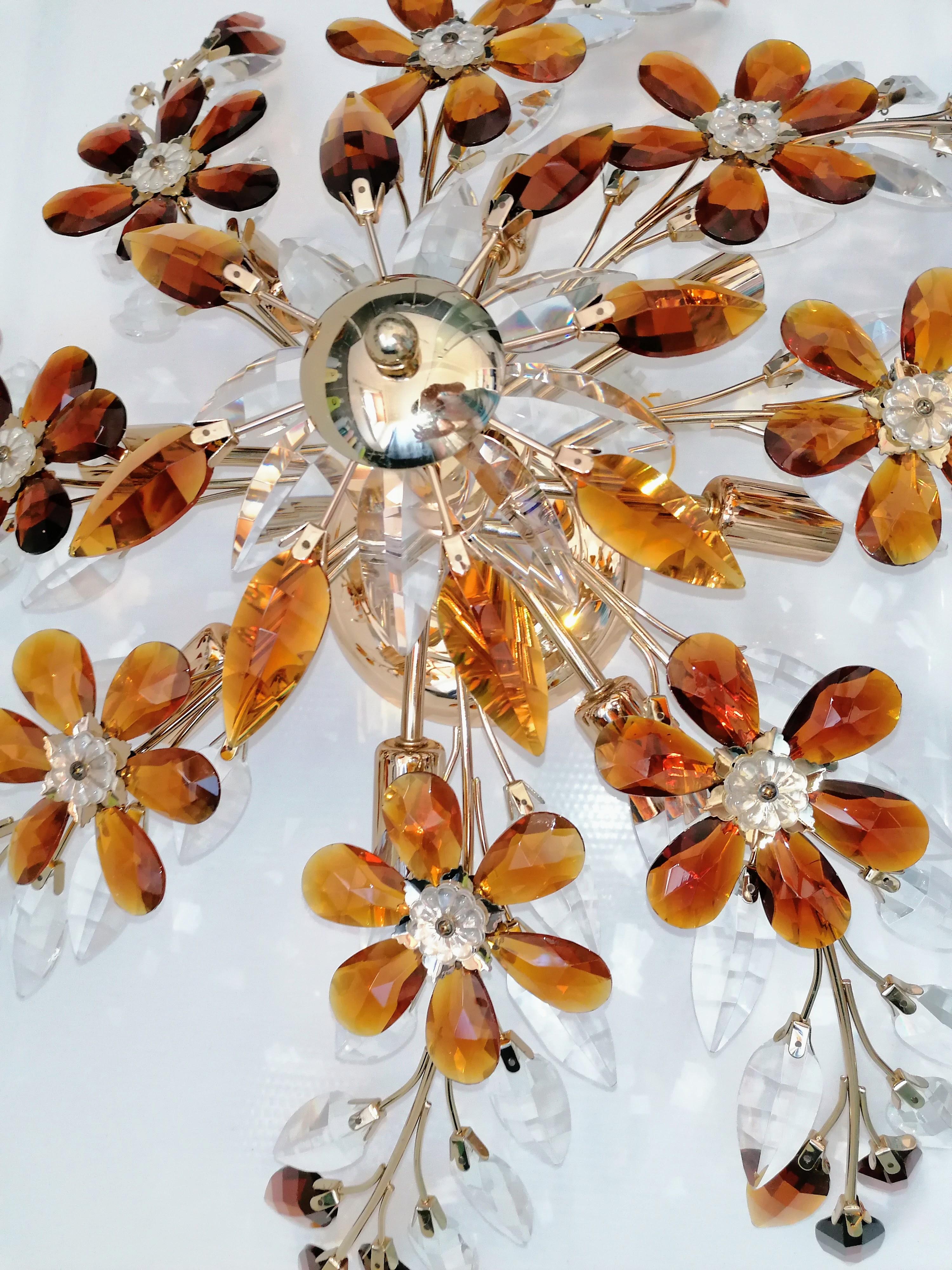 2 Monumental Maison Baguès avec fleurs en cristal clair ambré en vente 5