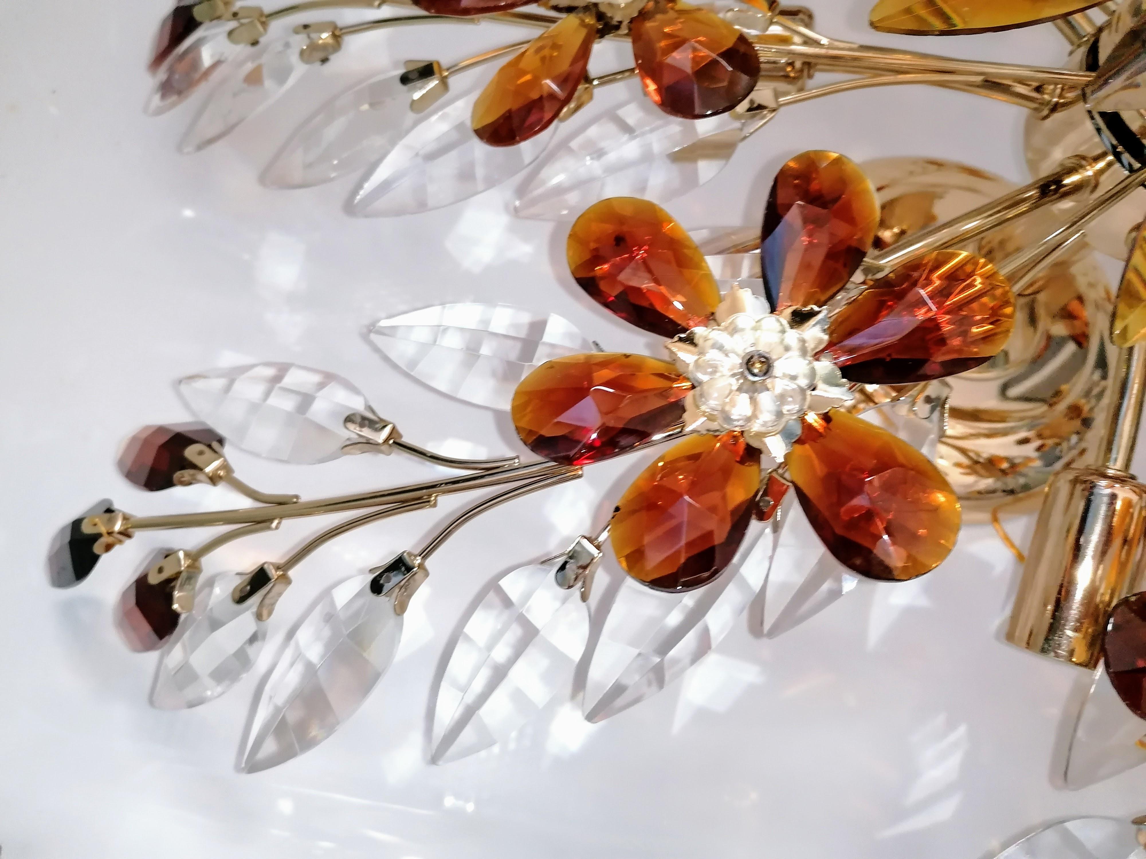 2 Monumental Maison Baguès avec fleurs en cristal clair ambré en vente 6
