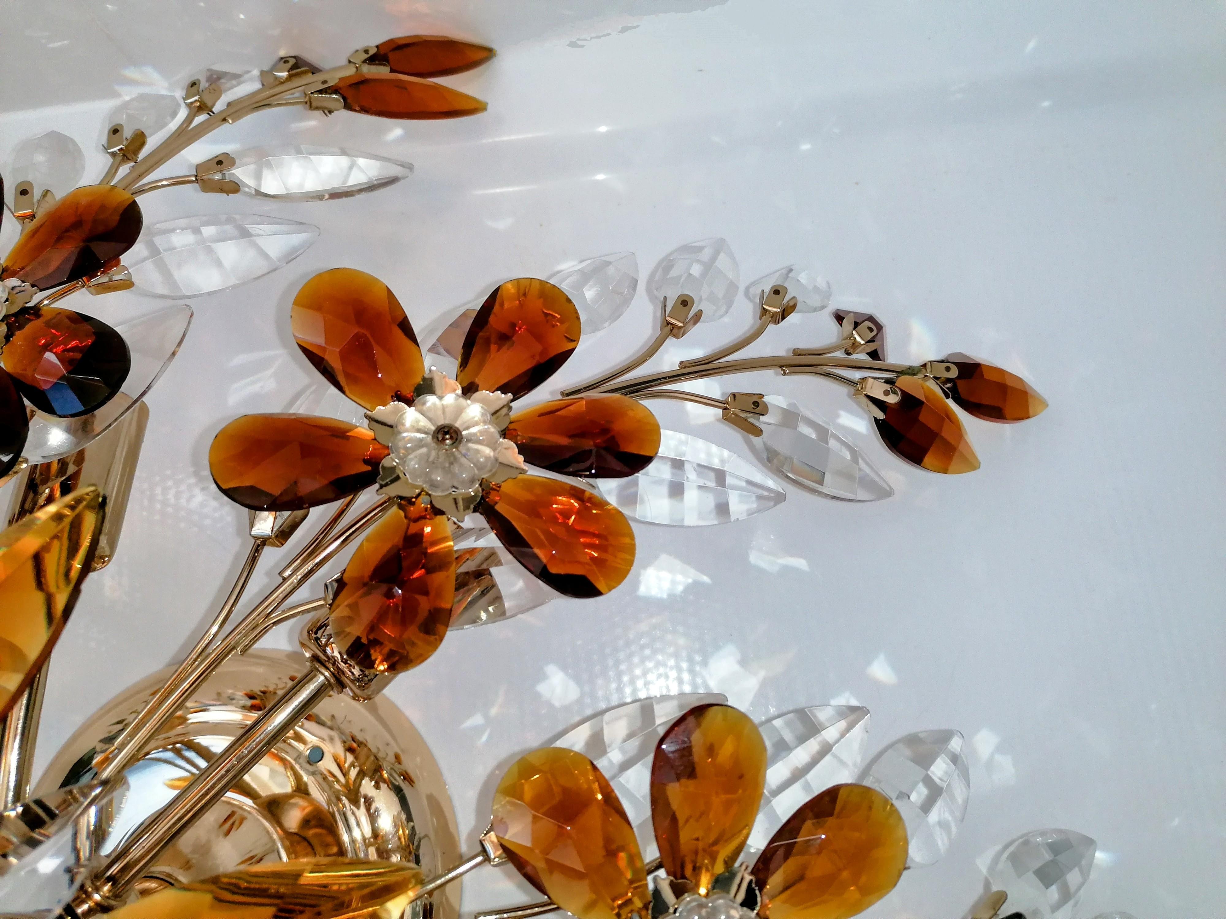 2 Monumental Maison Baguès avec fleurs en cristal clair ambré en vente 7