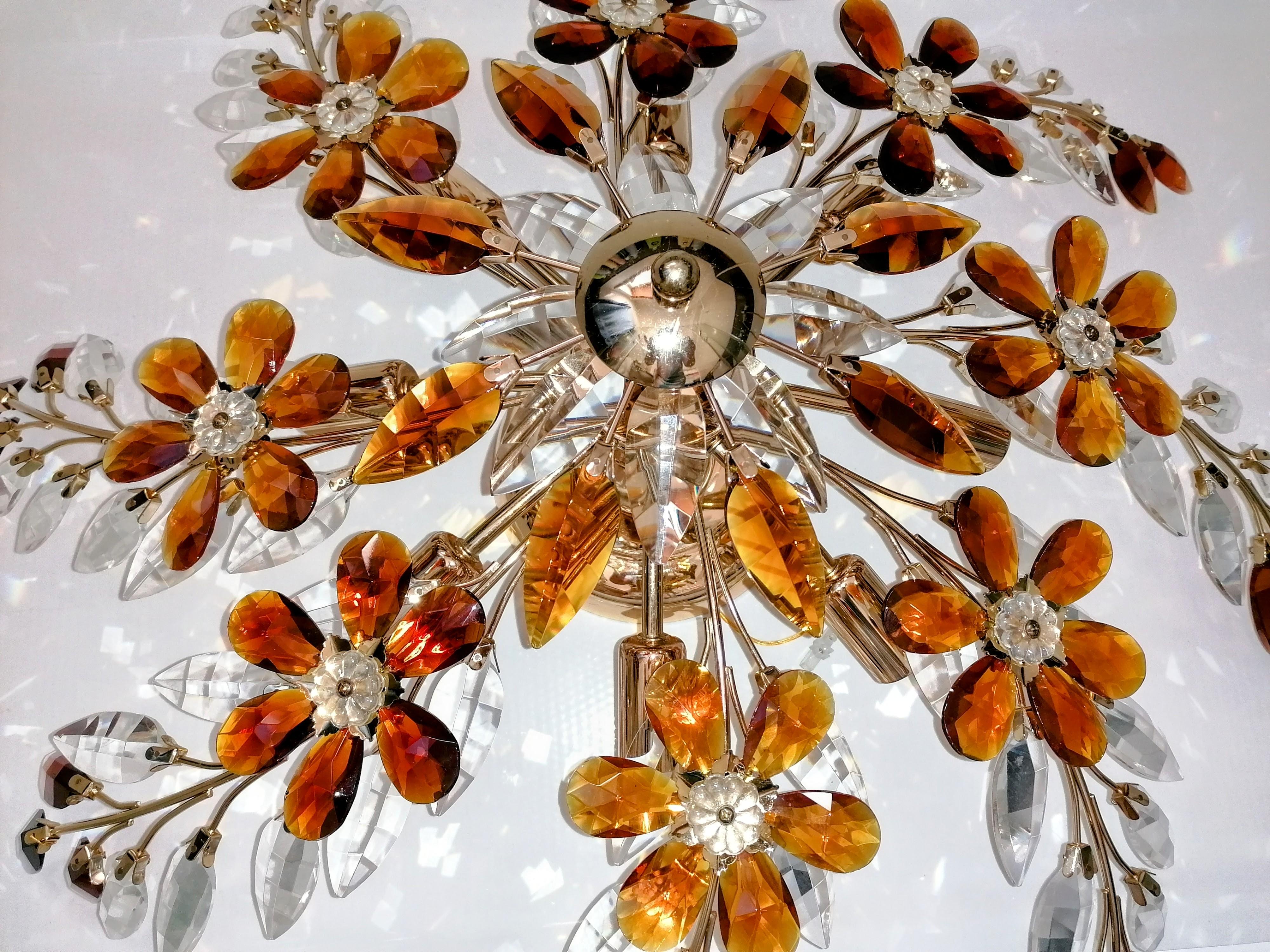 2 Monumental Maison Baguès avec fleurs en cristal clair ambré en vente 8