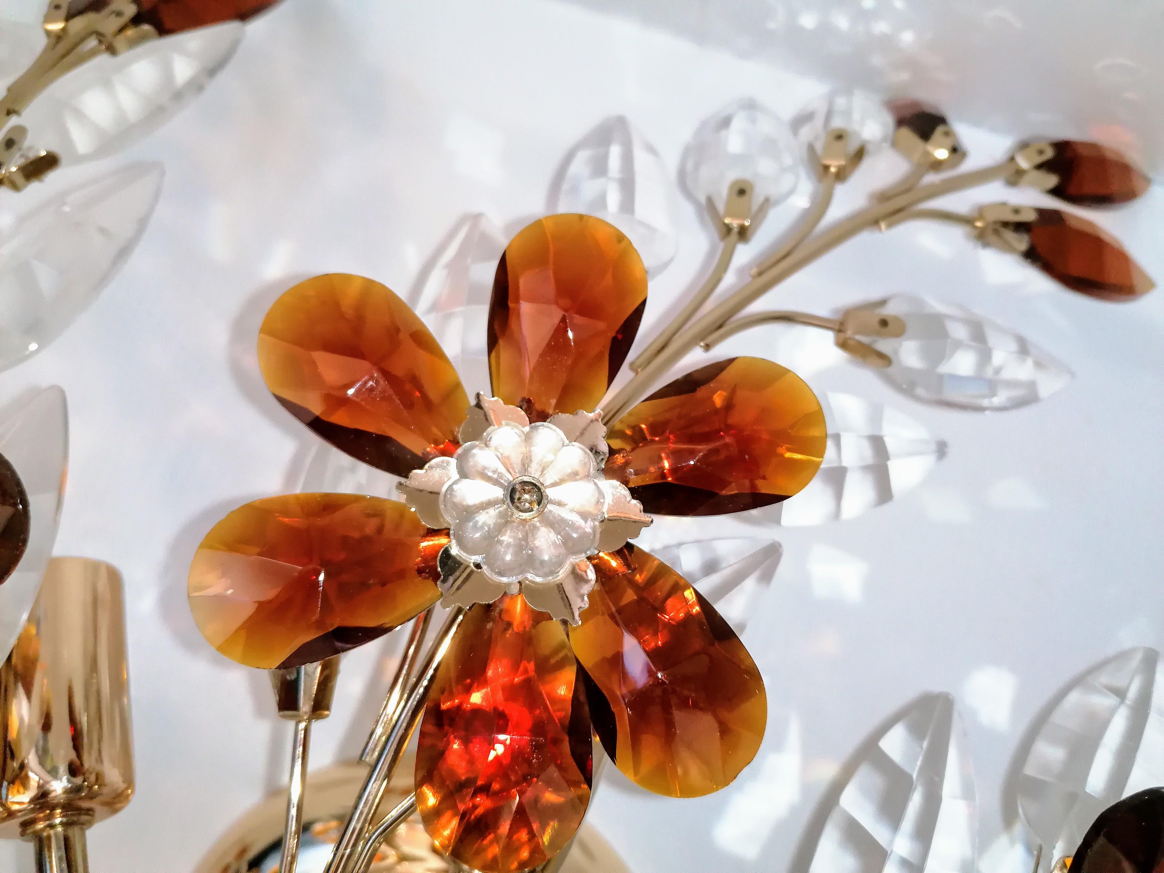 Doré 2 Monumental Maison Baguès avec fleurs en cristal clair ambré en vente