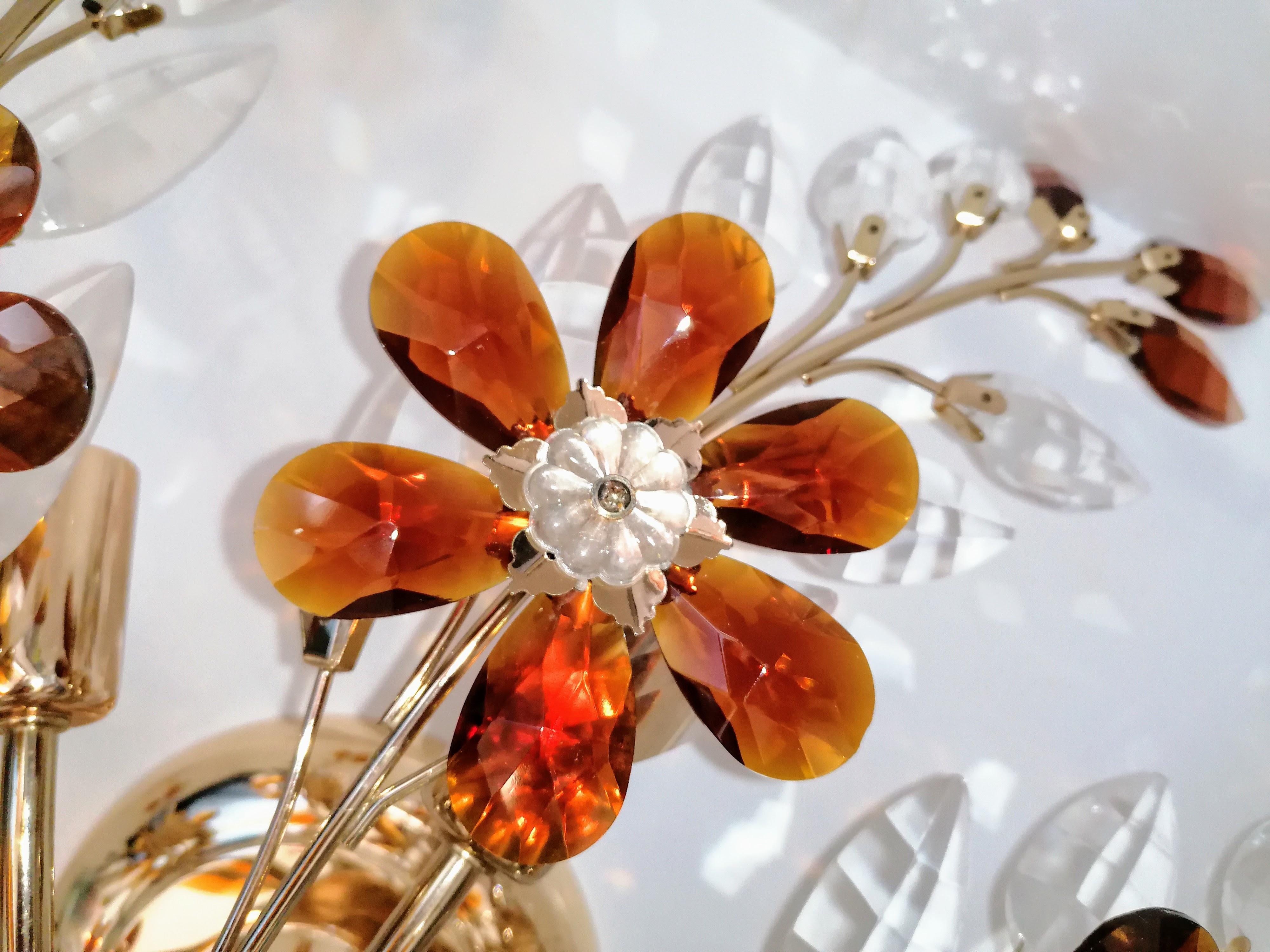 2 Monumental Maison Baguès avec fleurs en cristal clair ambré Bon état - En vente à Coimbra, PT