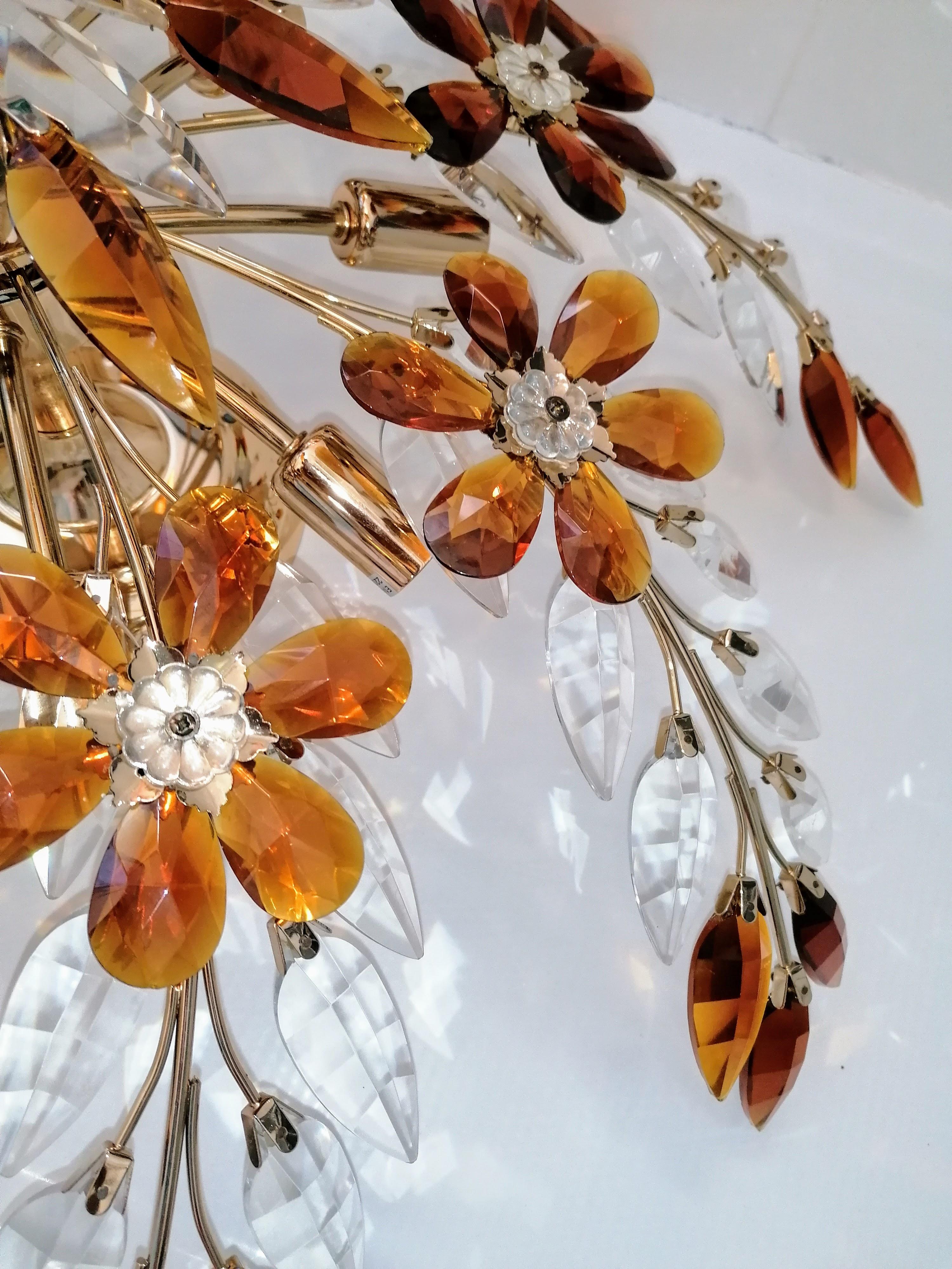 20ième siècle 2 Monumental Maison Baguès avec fleurs en cristal clair ambré en vente