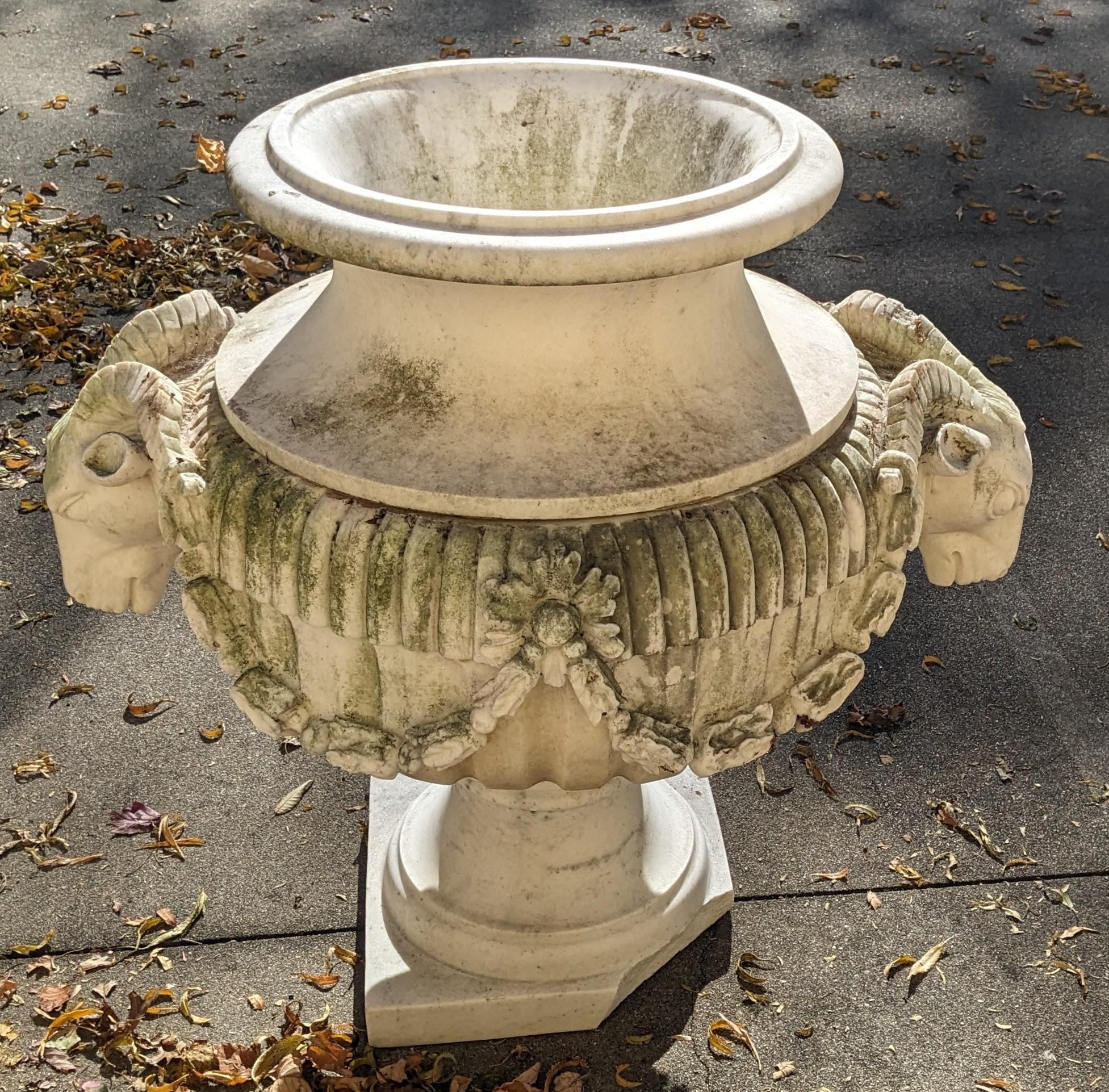 2 Monumental Italian Marble Figural Ram Goat Urns Jardinière Planter Cache Pot 5