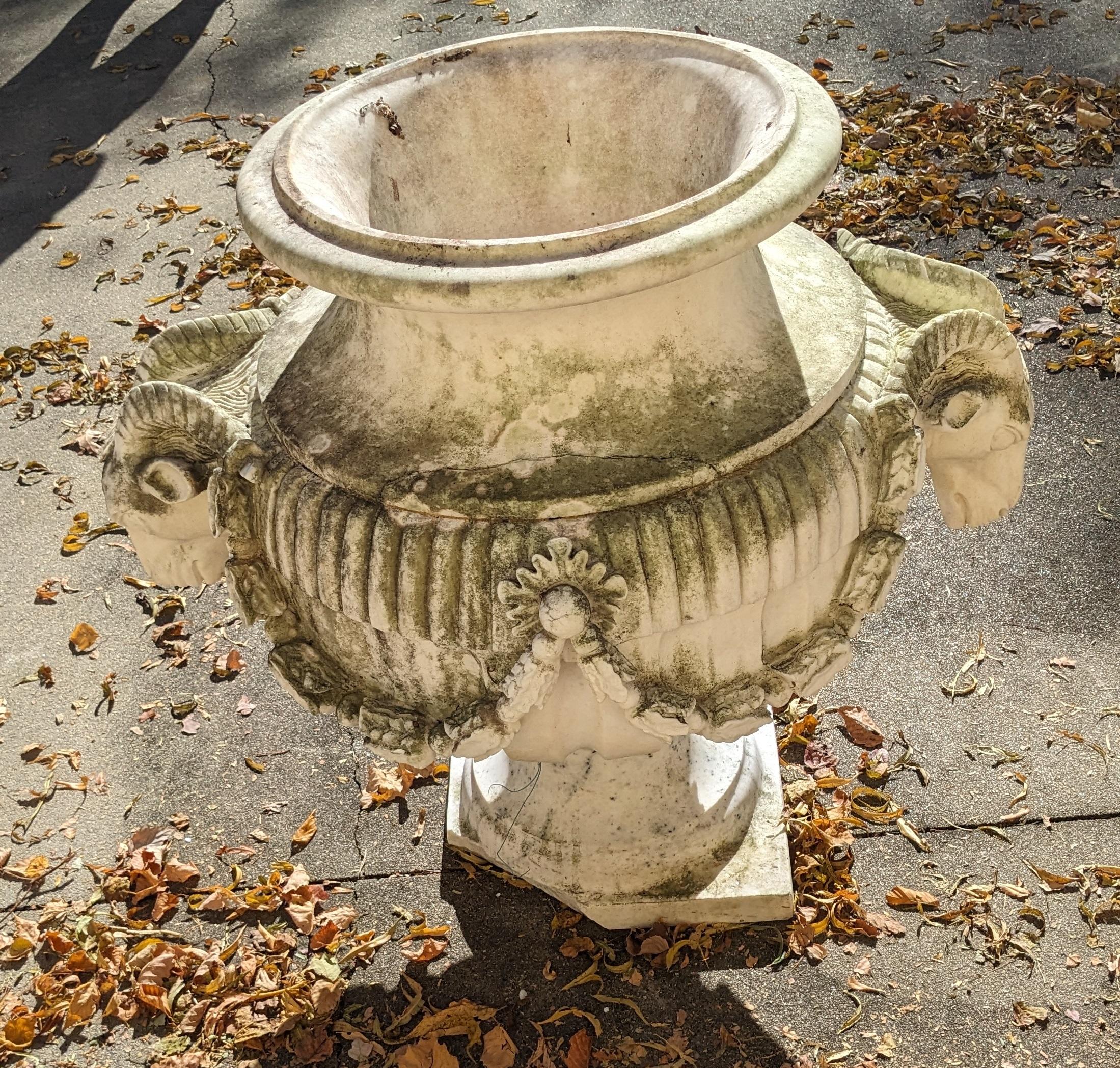2 Monumental Italian Marble Figural Ram Goat Urns Jardinière Planter Cache Pot 6