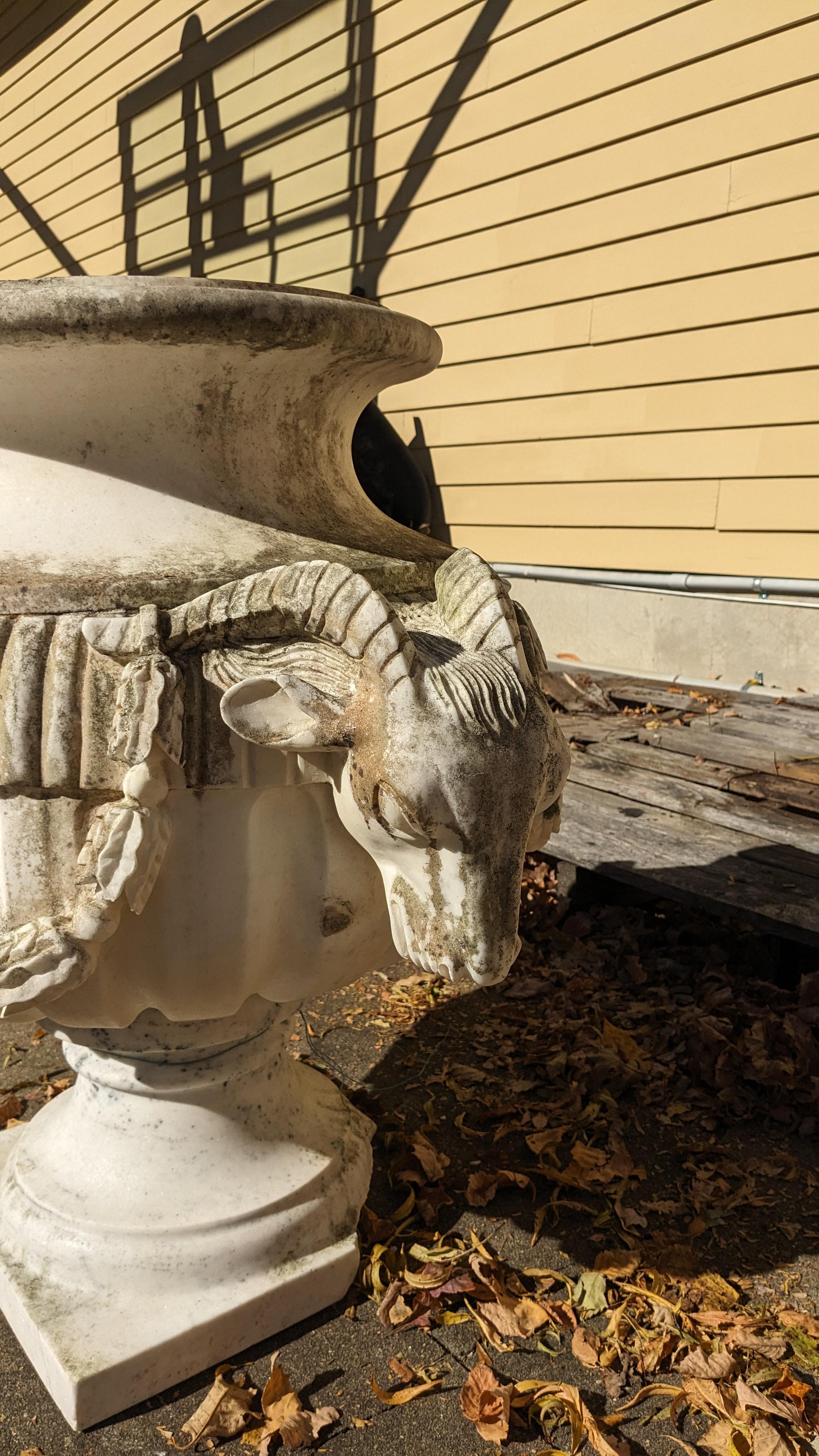 2 Monumental Italian Marble Figural Ram Goat Urns Jardinière Planter Cache Pot 2