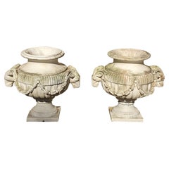 2 Monumental Italian Marble Figural Ram Goat Urns Jardinière Planter Cache Pot