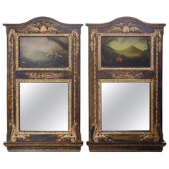 2 miroirs Trumeau néoclassiques italiens monumentaux Peter Edlund peintures à l'huile 78"