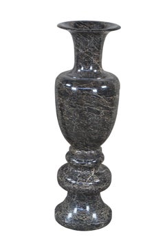 2 Monumental Italian Polished Marble Floor Vases Stand Urns Post Modern Pair 37"