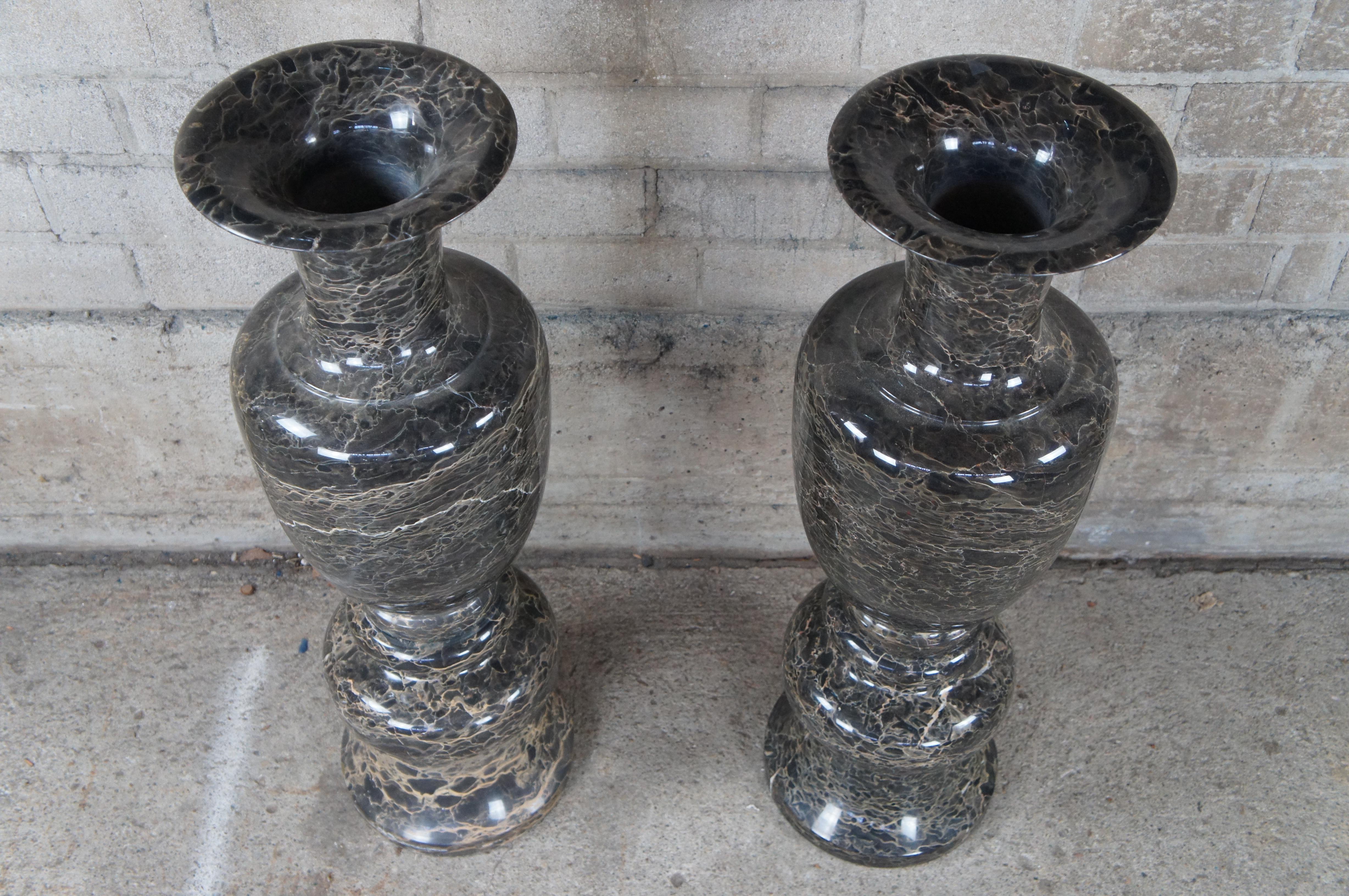 20th Century 2 Monumental Italian Polished Marble Floor Vases Stand Urns Post Modern Pair 37
