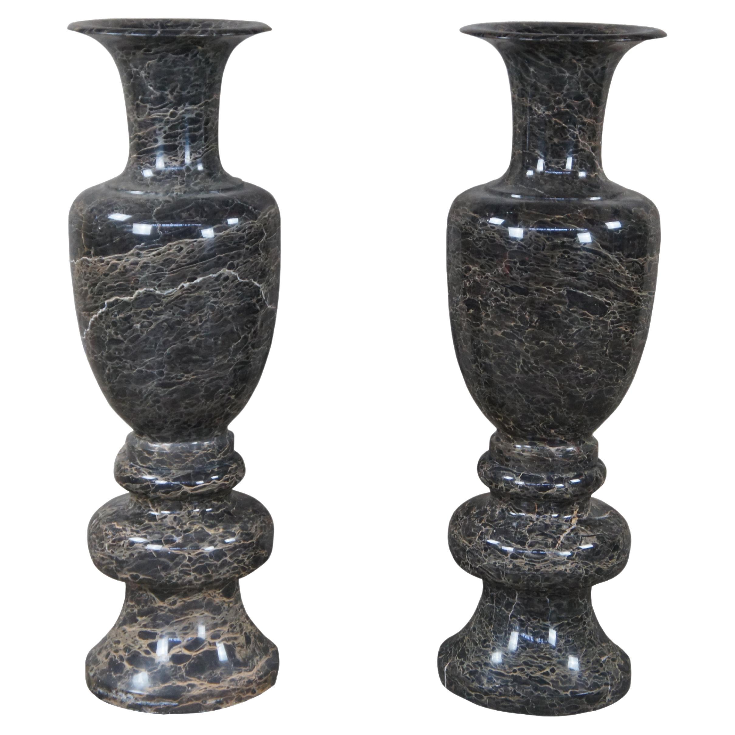 2 Monumental Italian Polished Marble Floor Vases Stand Urns Post Modern Pair 37" For Sale