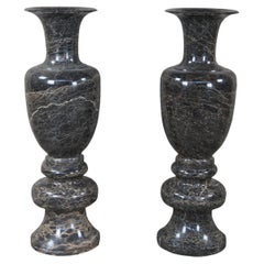 Vintage 2 Monumental Italian Polished Marble Floor Vases Stand Urns Post Modern Pair 37"